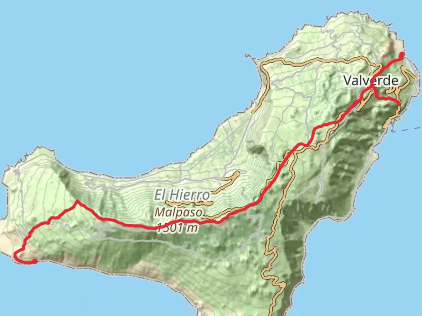 An image depicting the trail GR 131 El Hierro and its surrounding area.