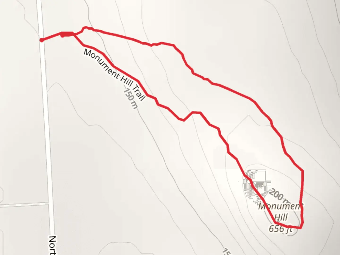 An image depicting the trail Monument Hill from North Road and its surrounding area.