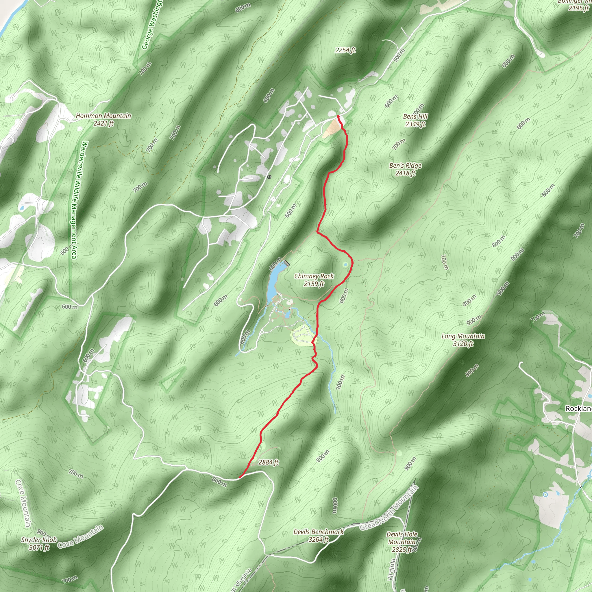 Chimney Rock - Trout Pond Trail mobile static map