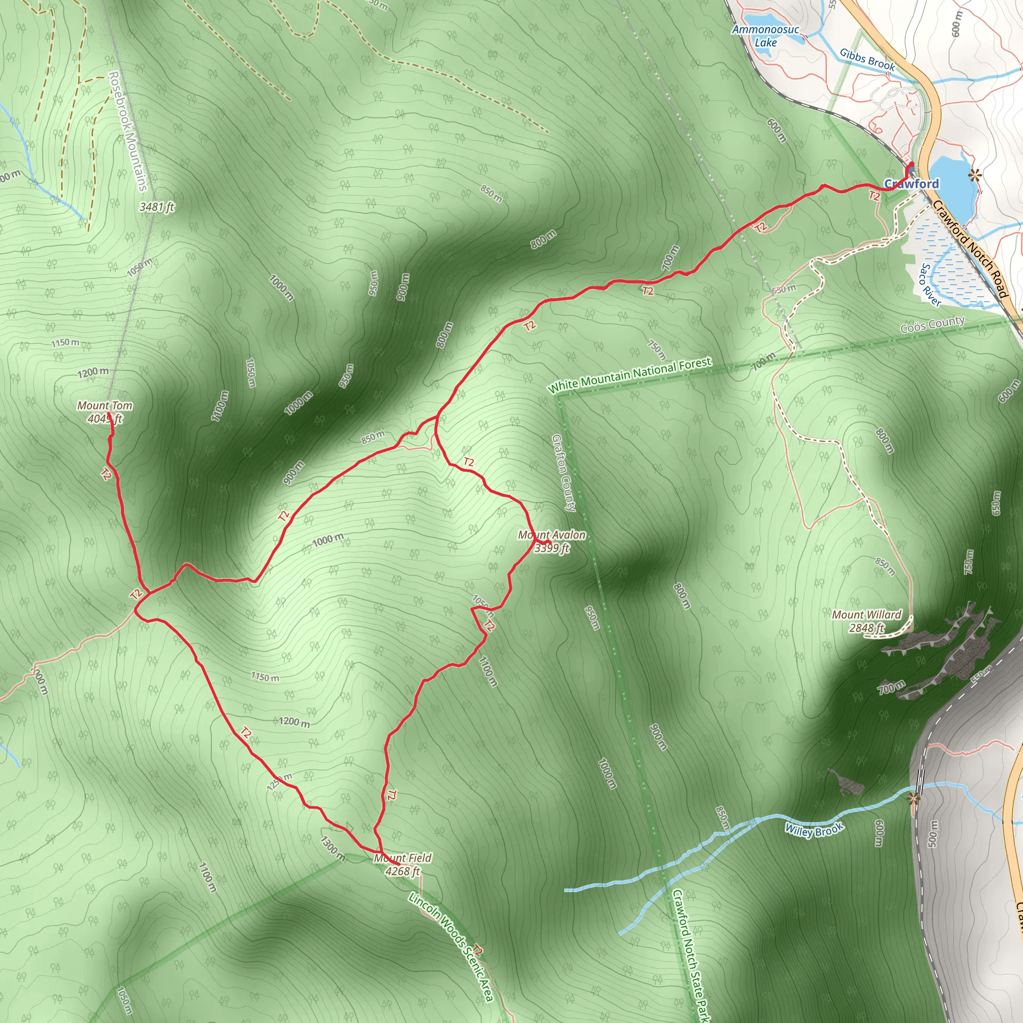 Mount Avalon, Mount Field and Mount Tom Loop mobile static map