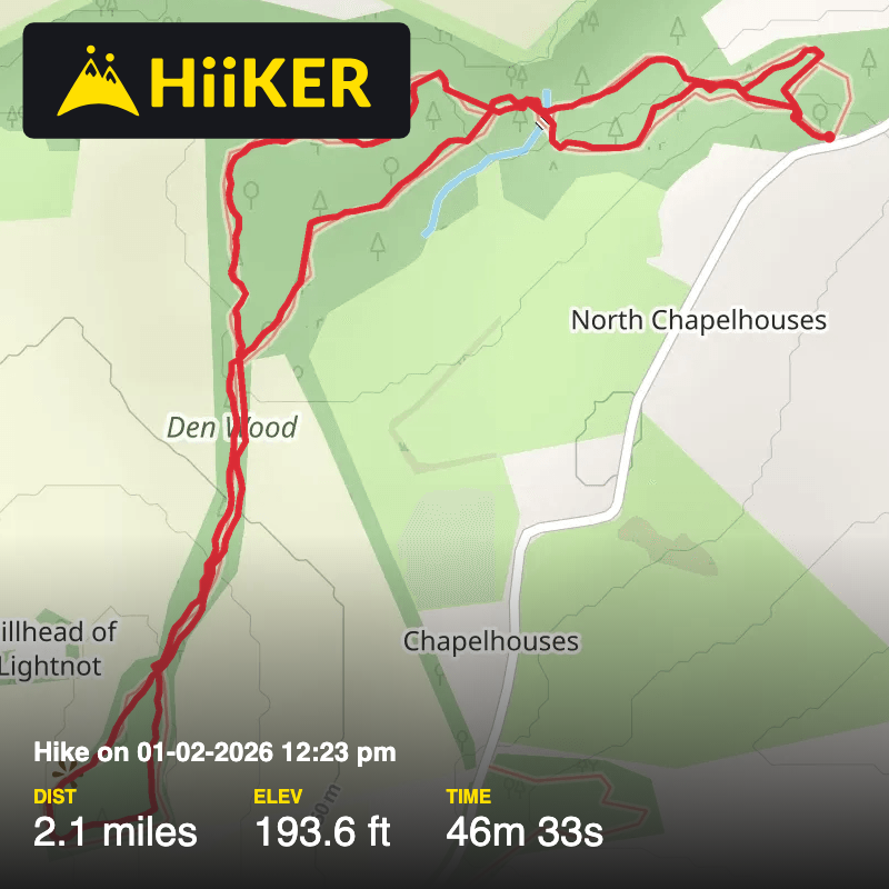 A map preview of the recording Hike on 01-02-2026 12:23 pm.