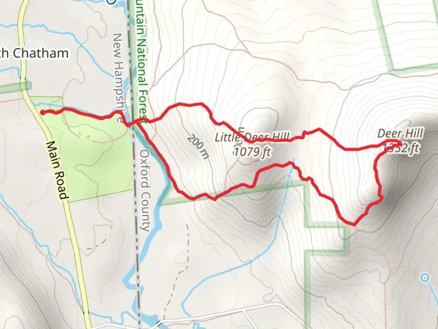 An image depicting the trail Little Deer Hill and Deer Hill Loop Trail and its surrounding area.