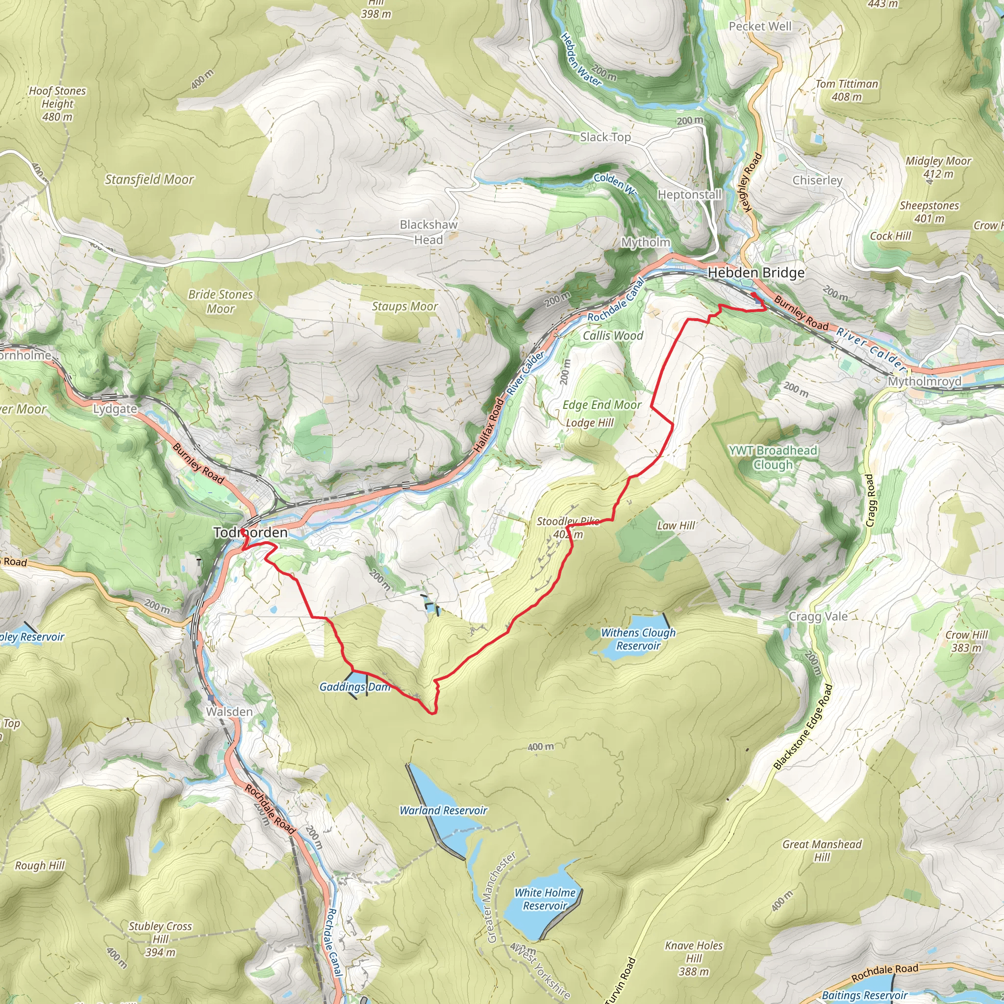 Gaddings Dam and Stoodley Pike Walk mobile static map
