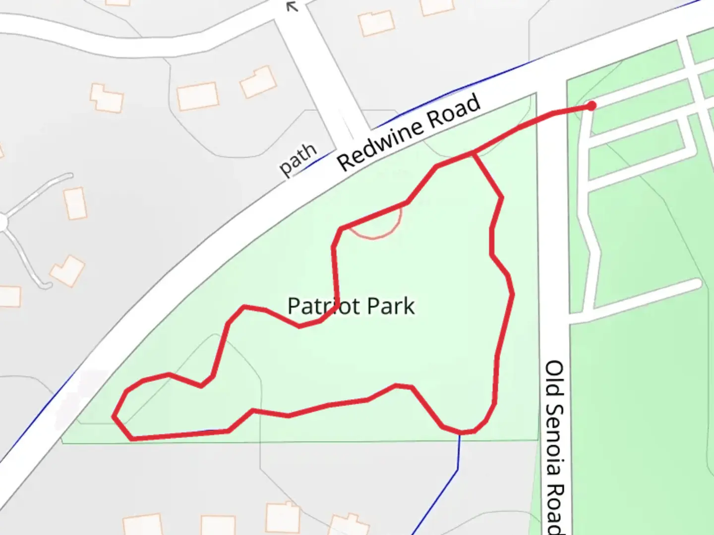 An image depicting the trail Patriot Park Loop and its surrounding area.