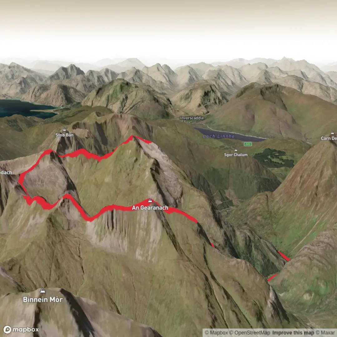 An image depicting the trail Day two - Scotland 7 Summits - Ring Of Steall and its surrounding area.