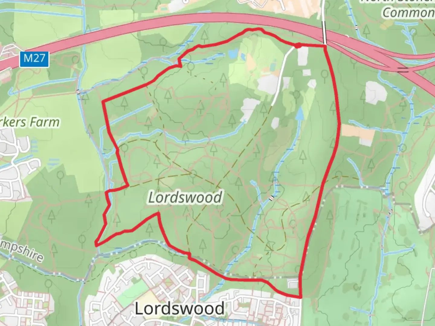 An image depicting the trail Lordswood Loop and its surrounding area.