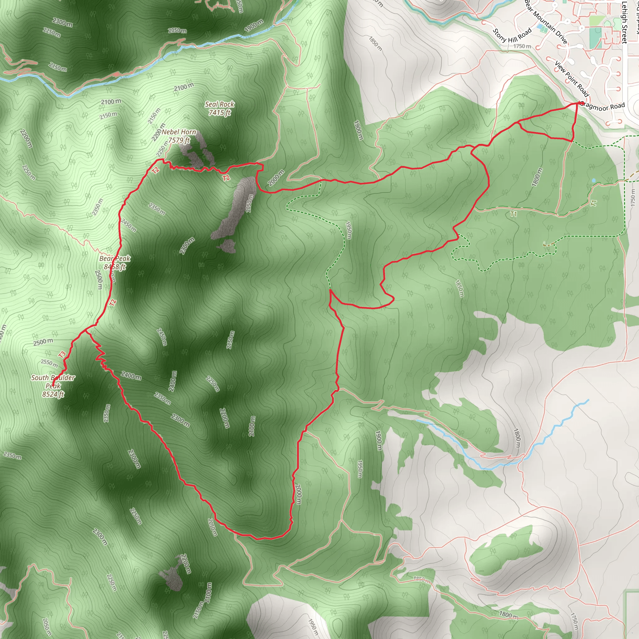 Bear Peak and South Boulder Peak via Mesa Trail and Shanahan - Mesa Trail mobile static map
