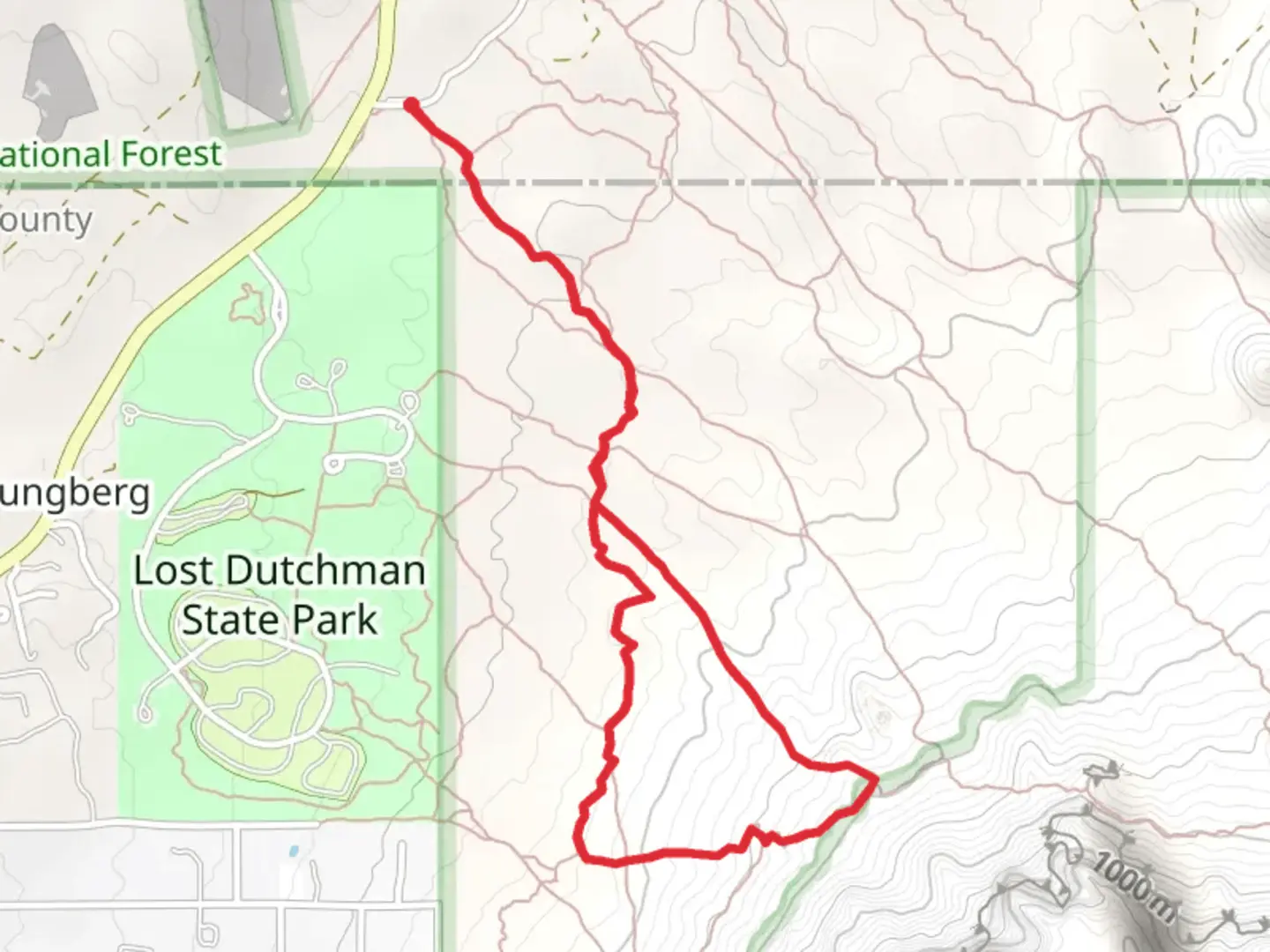An image depicting the trail Crosscut, Prospector's View and Treasure Loop Trail and its surrounding area.