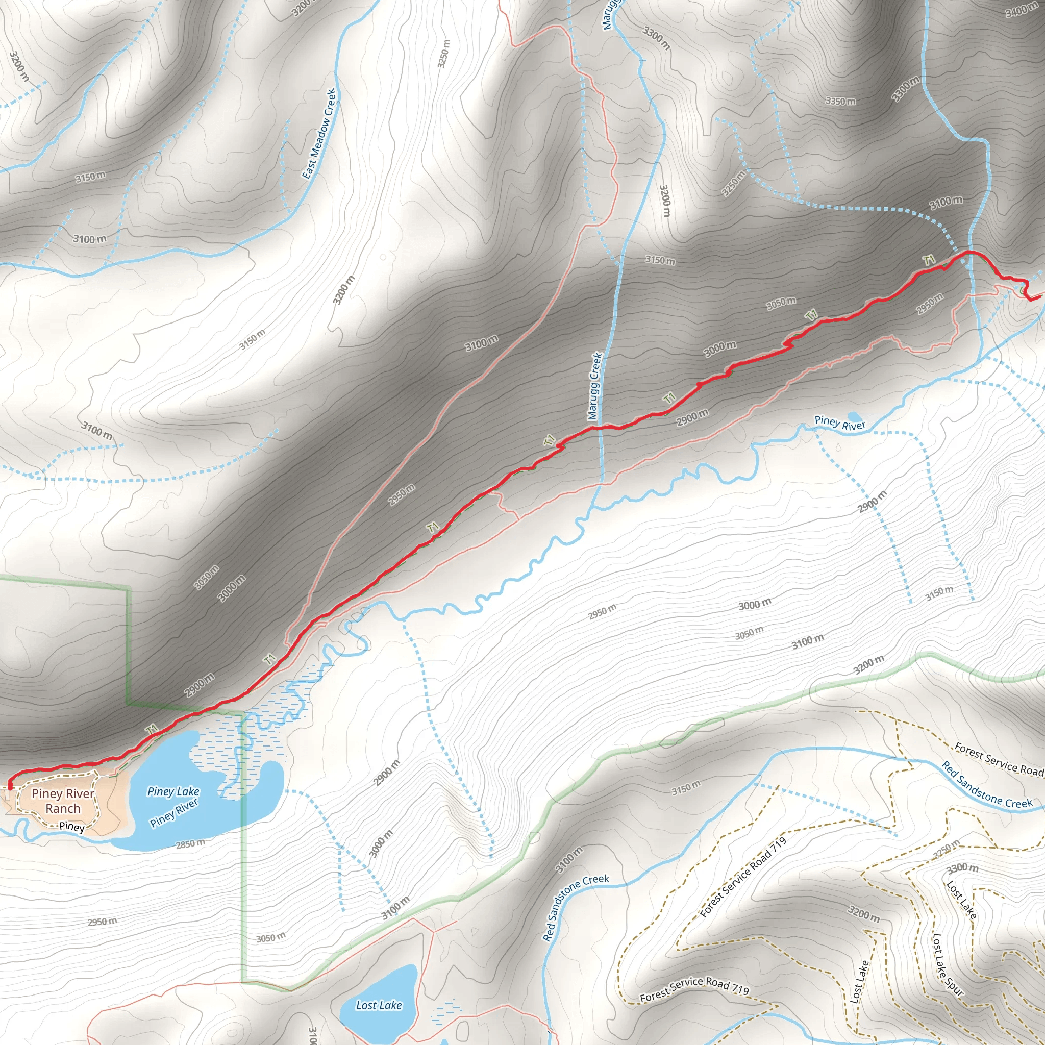 Upper Piney River Falls Trail mobile static map