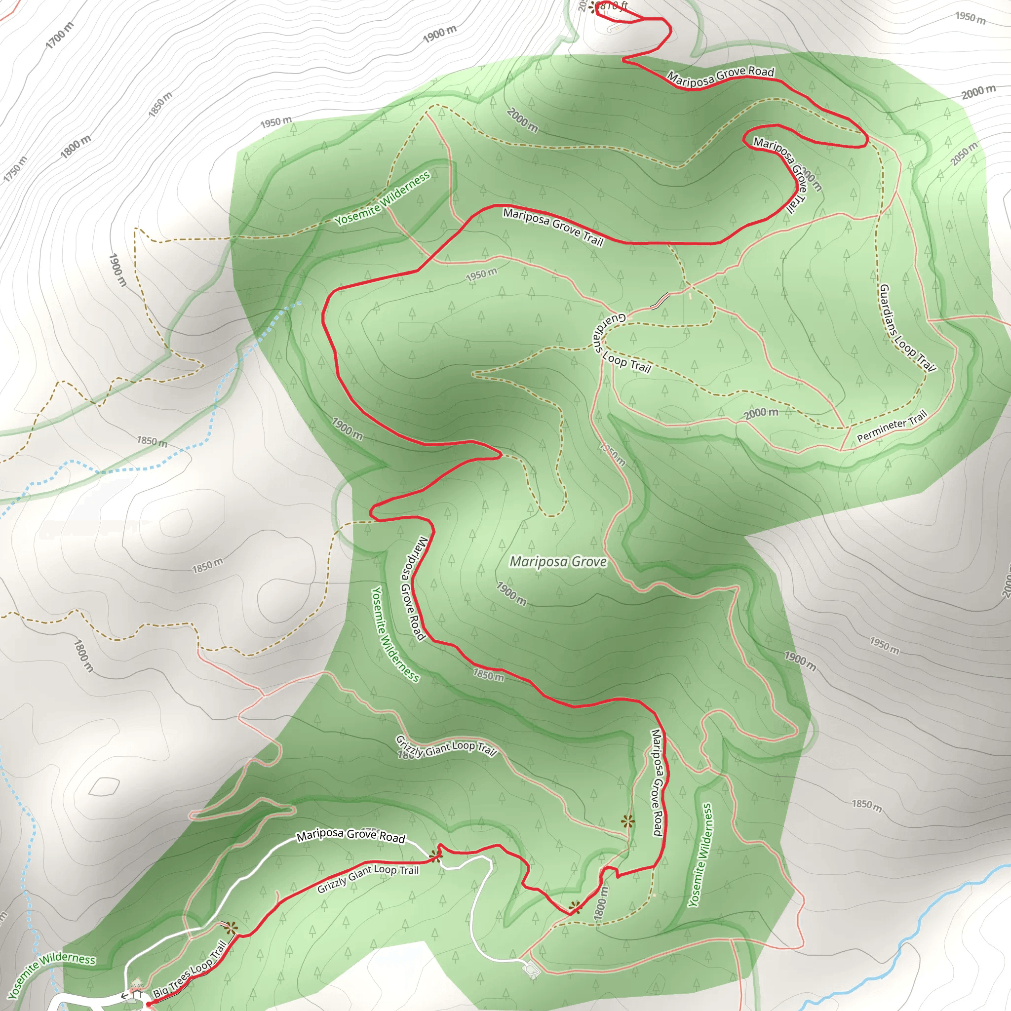 Mariposa Grove Trail mobile static map