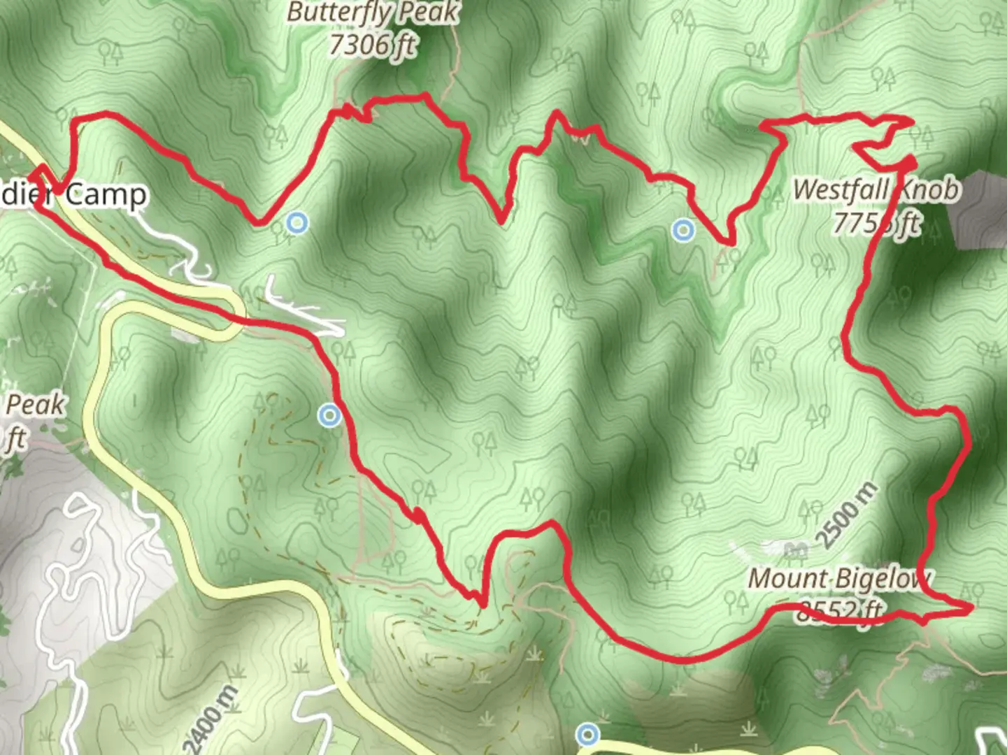 An image depicting the trail Butterfly and Sunset Trail and its surrounding area.