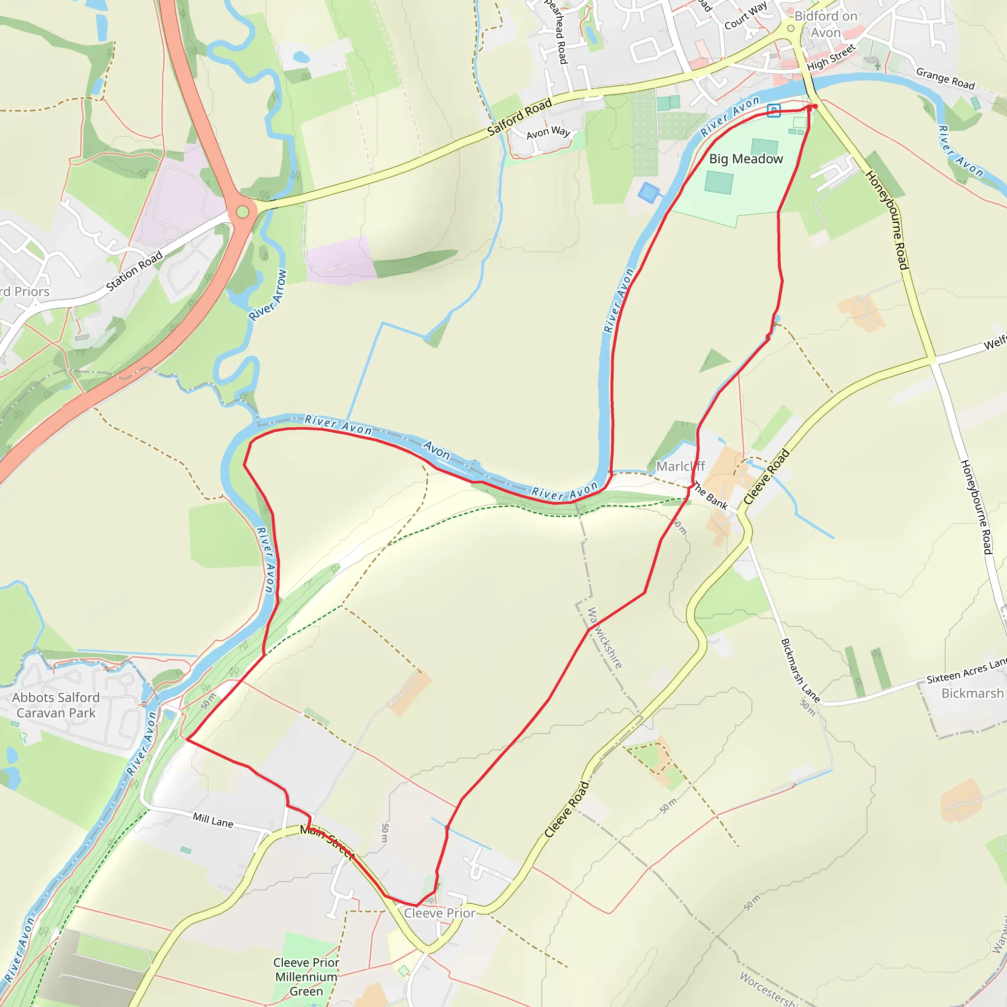 River Avon and Cleeve Prior from Bidford-on-Avon mobile static map
