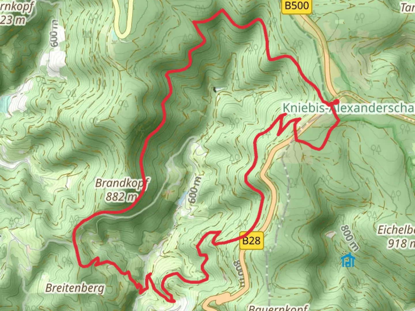 An image depicting the trail Bei der Schanz, Wilde Rench and Rohrenbach Loop and its surrounding area.