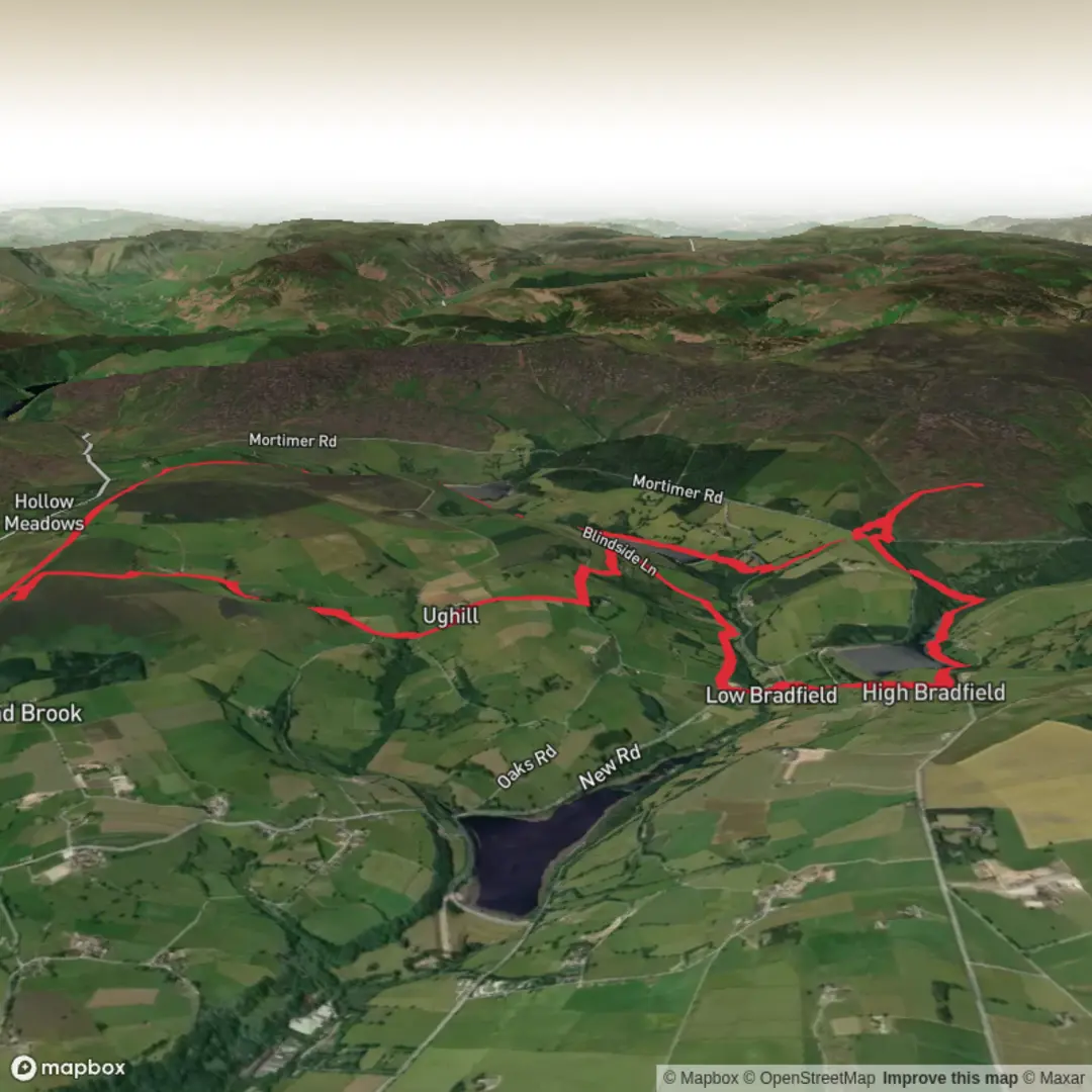 An image depicting the trail Ughill and Bradfield Loop via Agden Reservoir and Dale Dike Reservoir and its surrounding area.