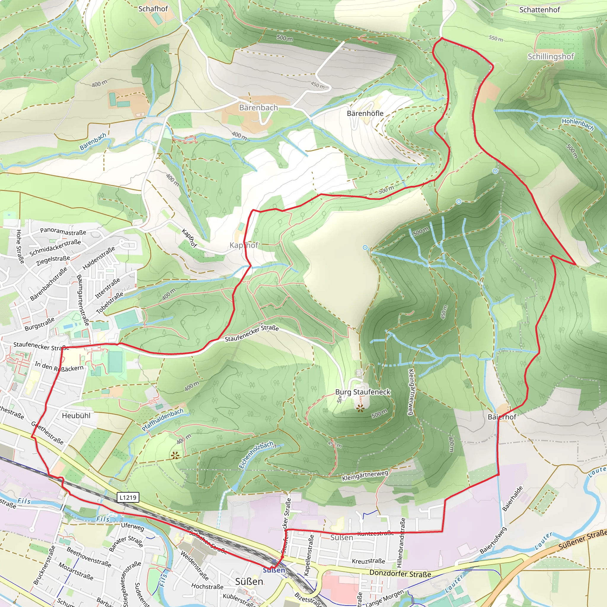 Süßen, Dicke Eiche and Katzenlauch Loop mobile static map