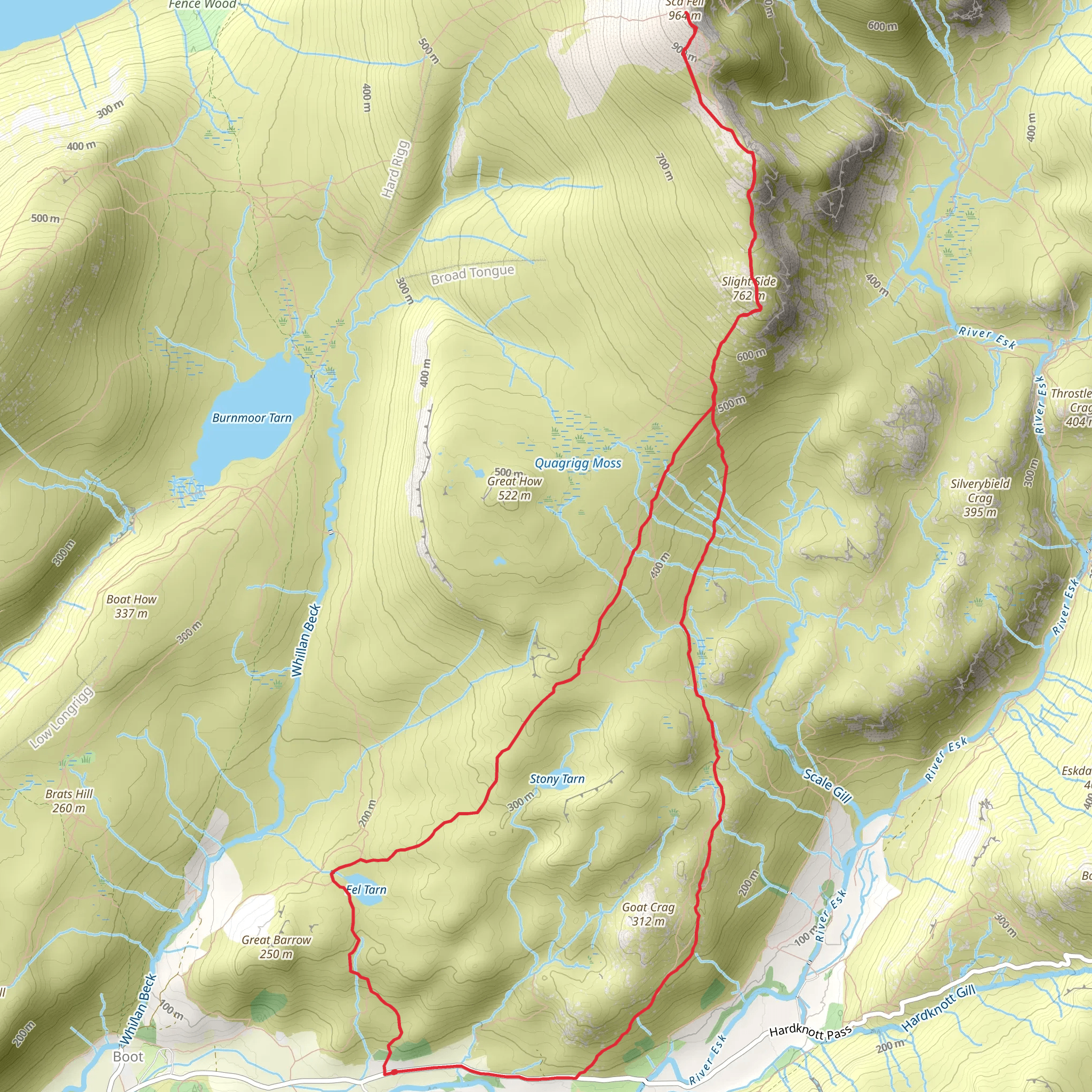 Slight Side and Sca Fell Peak Walk via Eel Tarn mobile static map
