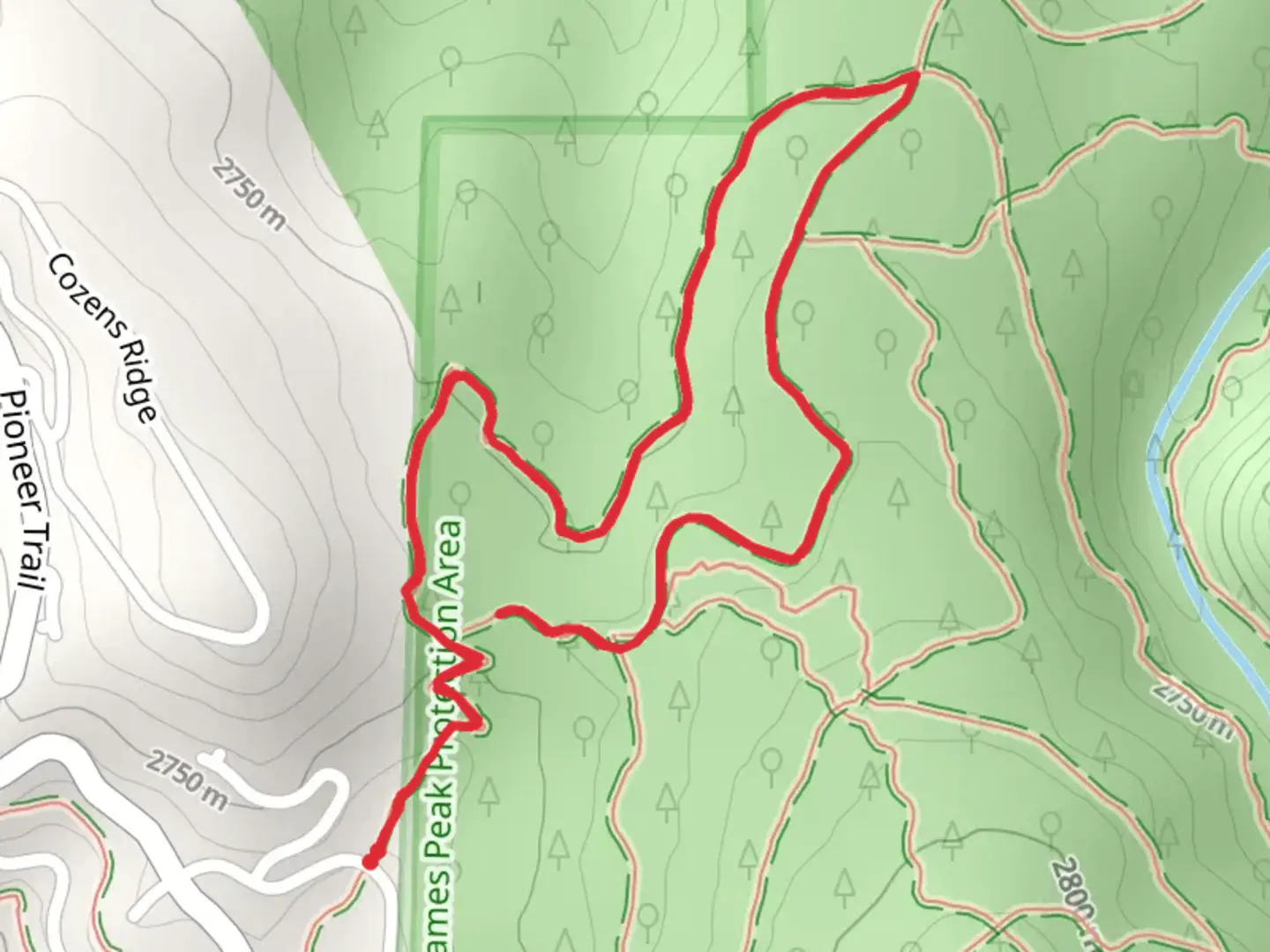 An image depicting the trail Homestead Trail and South Fork Ranch Loop and its surrounding area.