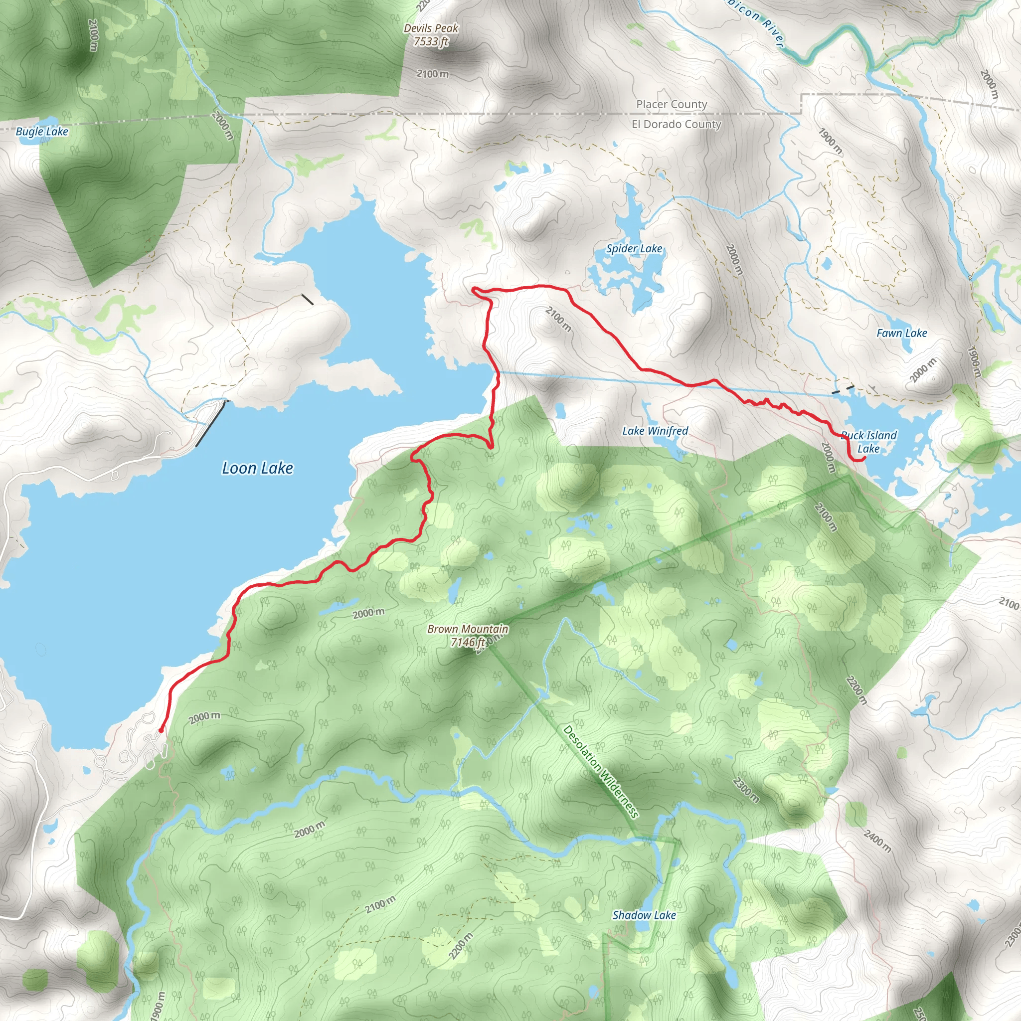 Buck Island Lake via Rubicon Trail mobile static map