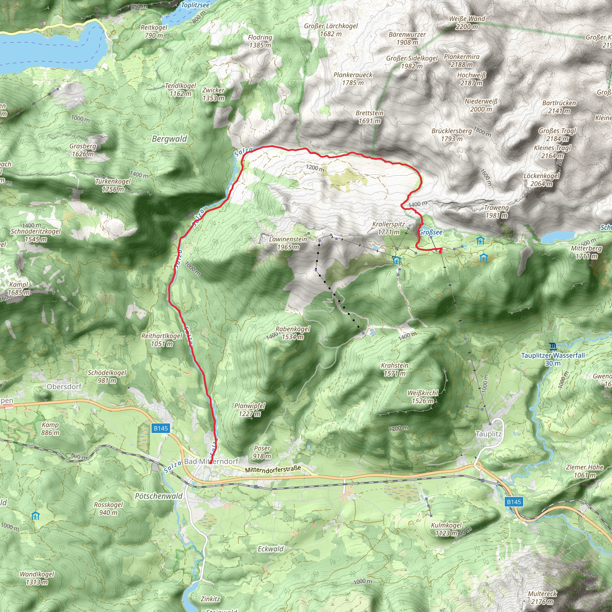 Tauplitzalm to the Ödernalm and Bad Mitterndorf mobile static map