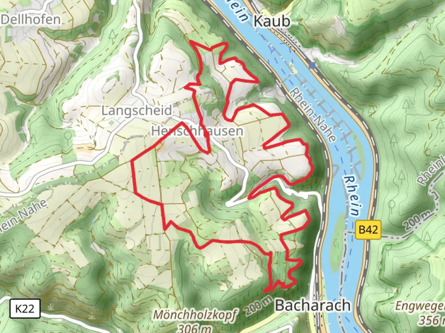 An image depicting the trail Am Haltewagen via Blauer Kasten and Welterbesteig Oberes Mittelrheintal Loop and its surrounding area.