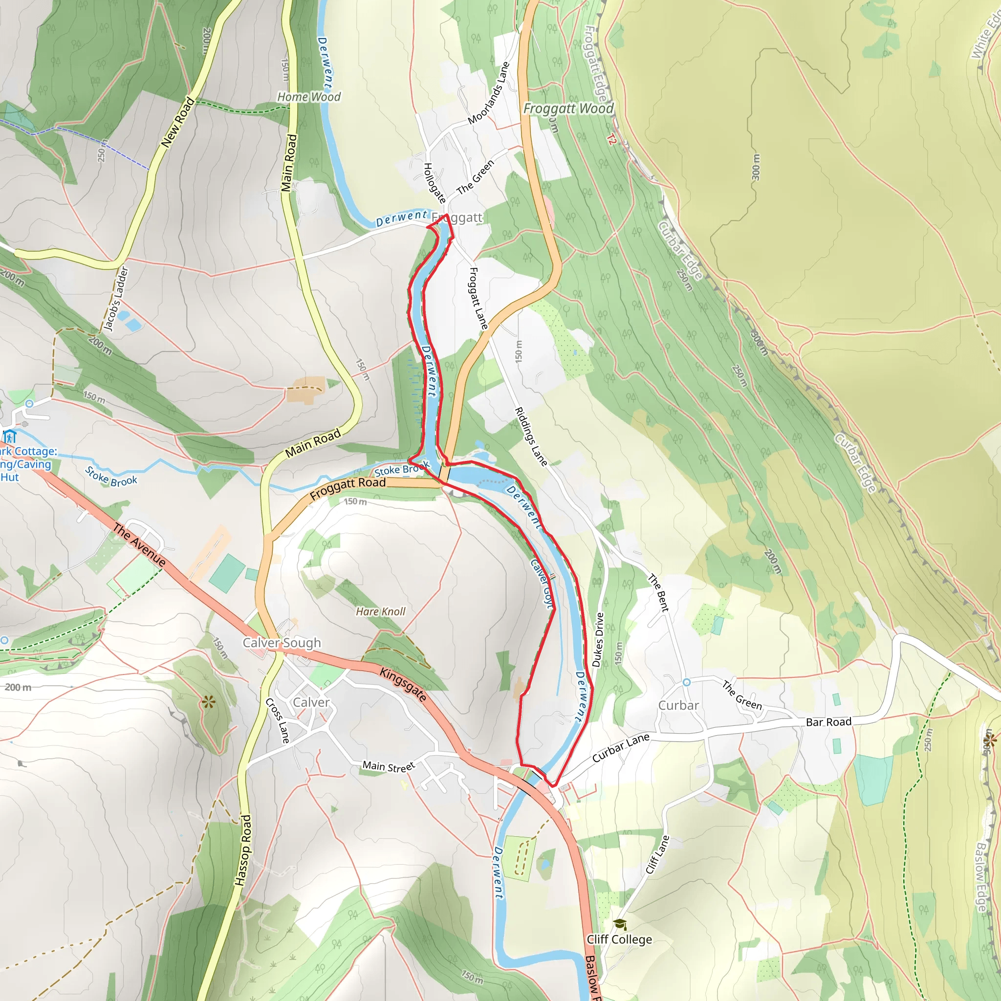 Froggatt to Curbar Loop via River Derwent mobile static map