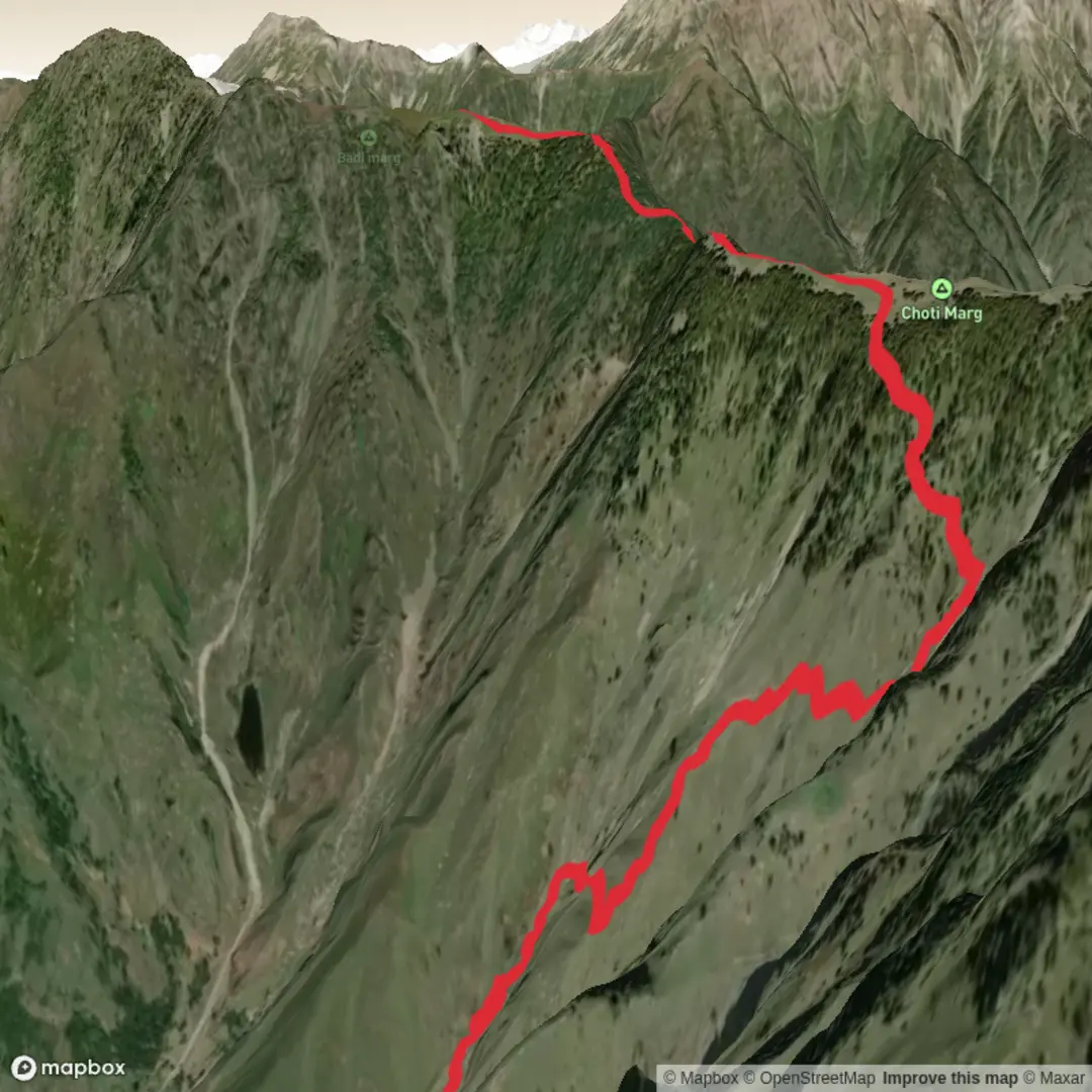 An image depicting the trail Badi Marg and Choti Marg and its surrounding area.