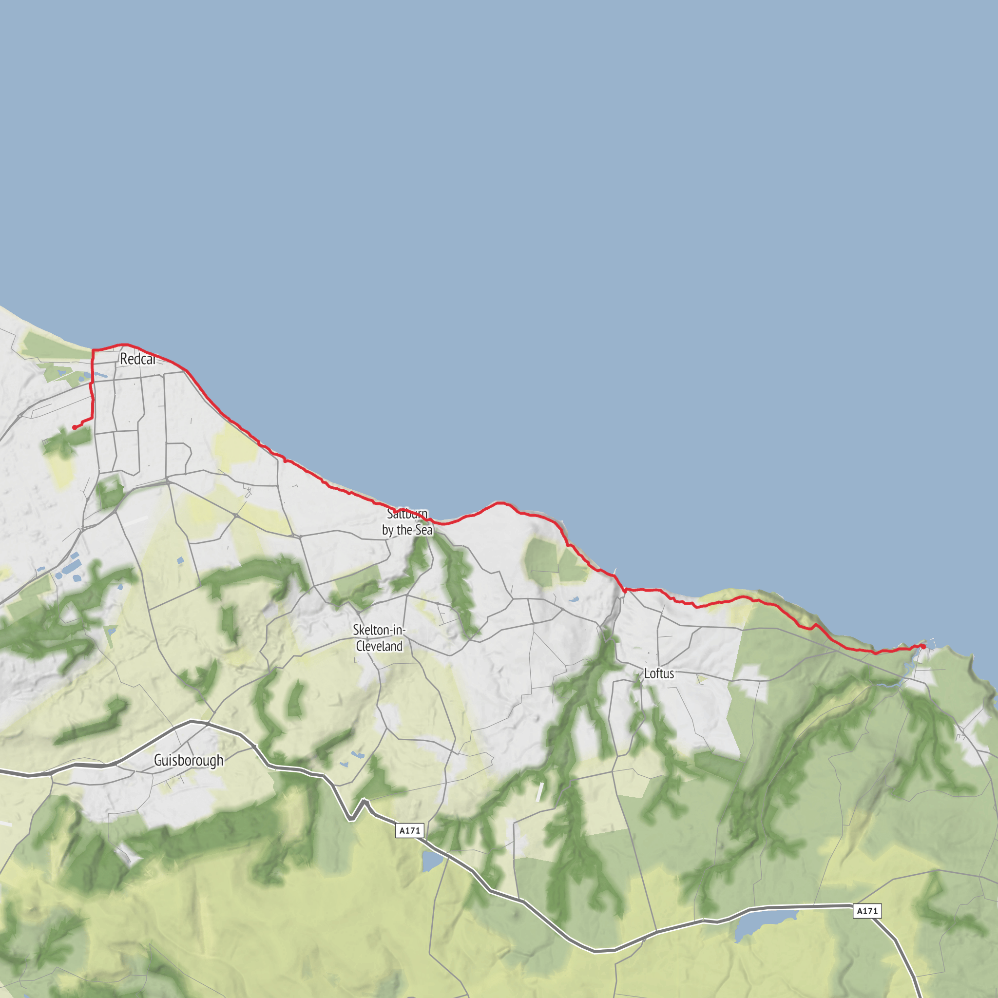 Dormanstown to Cowbar via Hummersea Scar mobile static map