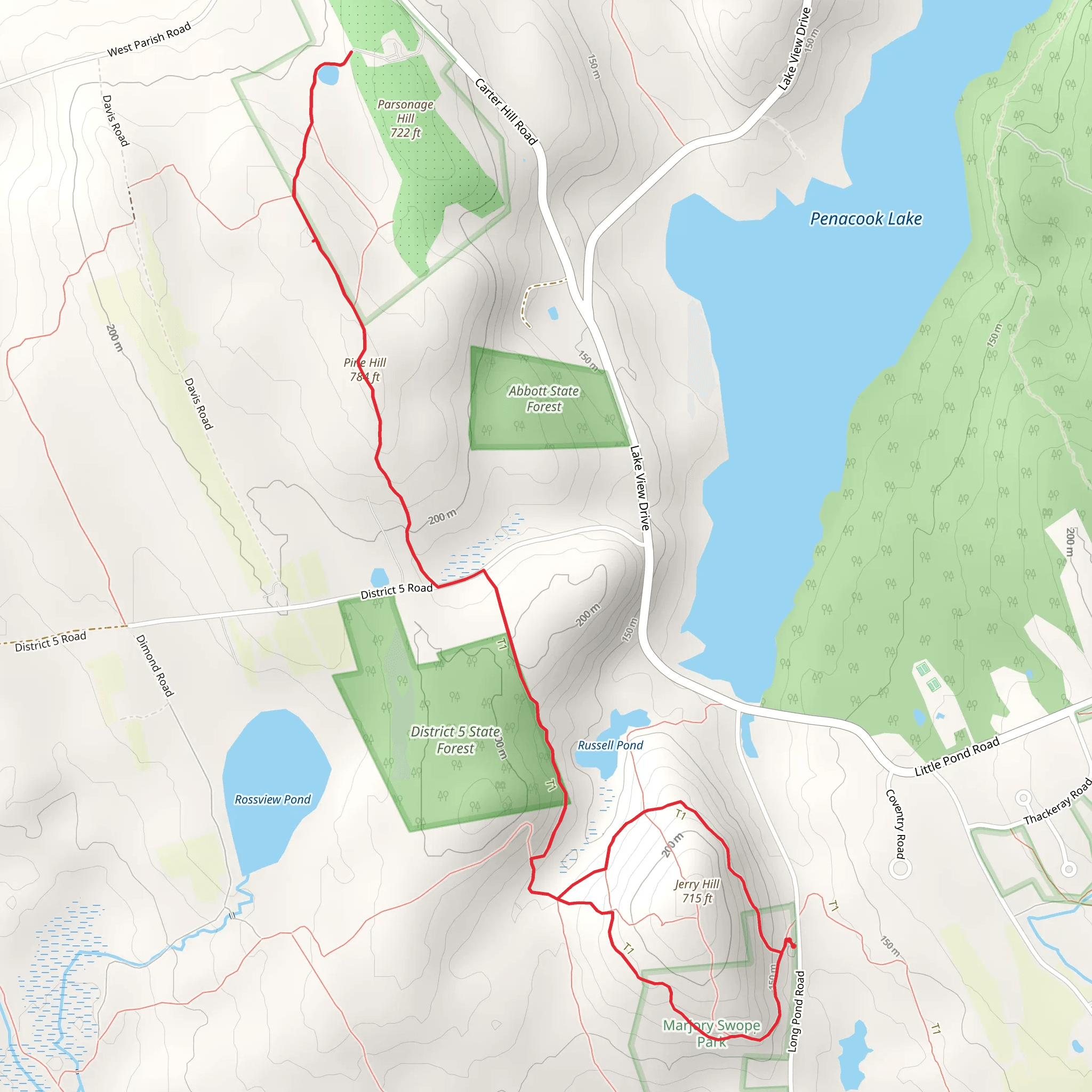 Jerry Hill and Pine Hill via Carter Hill Connector Loop mobile static map