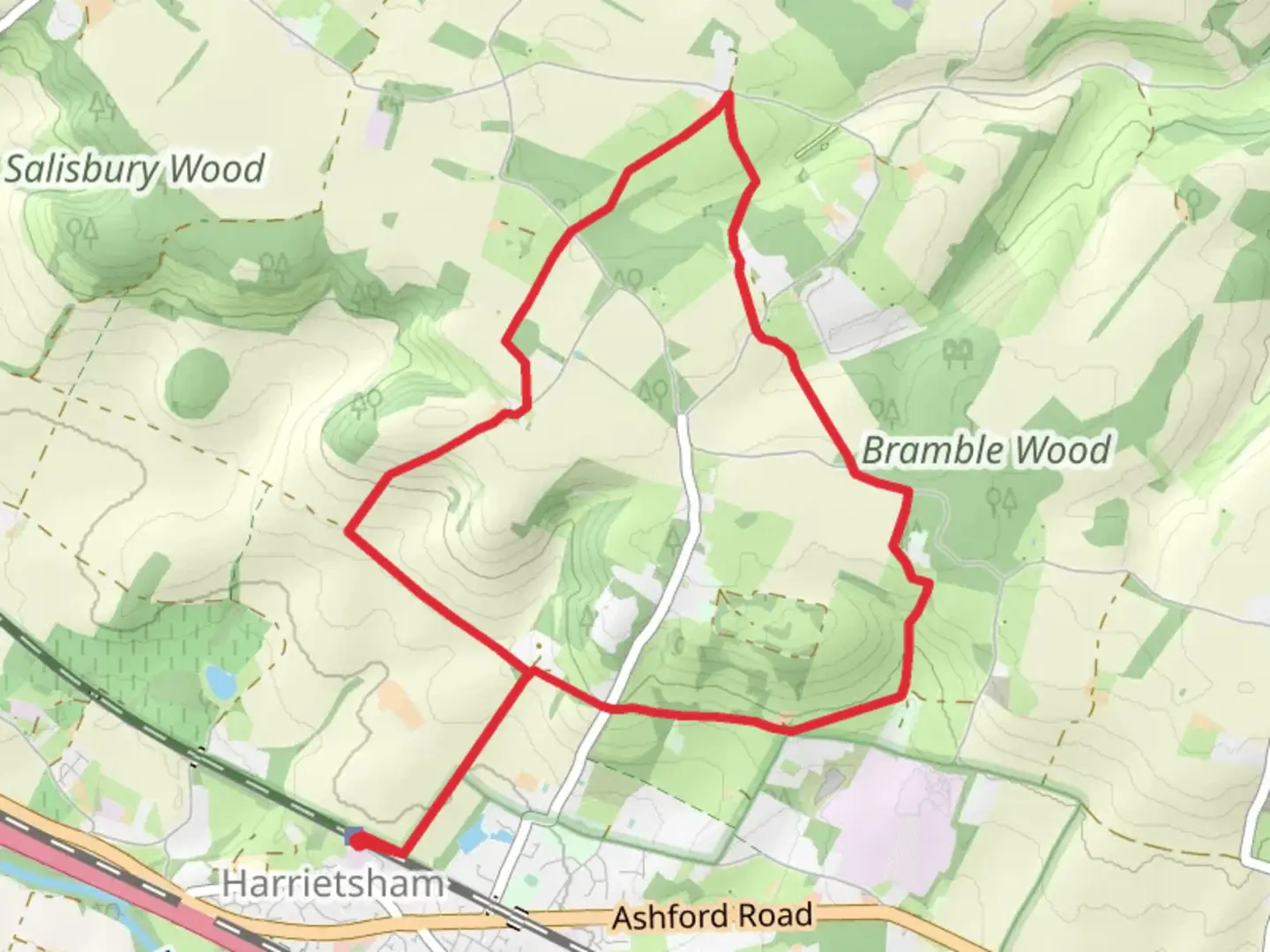 An image depicting the trail Harrietsham Loop and its surrounding area.