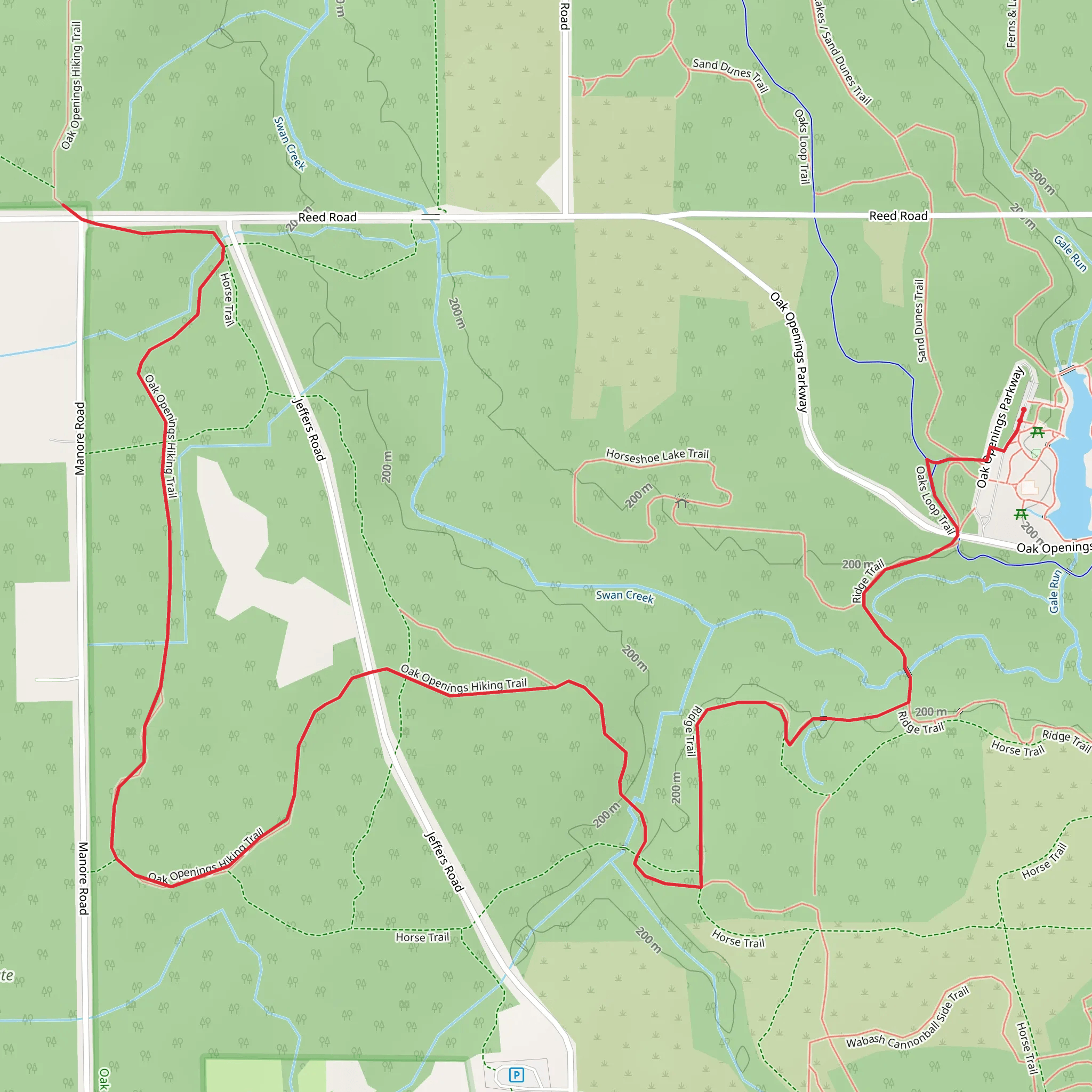 Ridge and Oak Openings Hiking Trail mobile static map