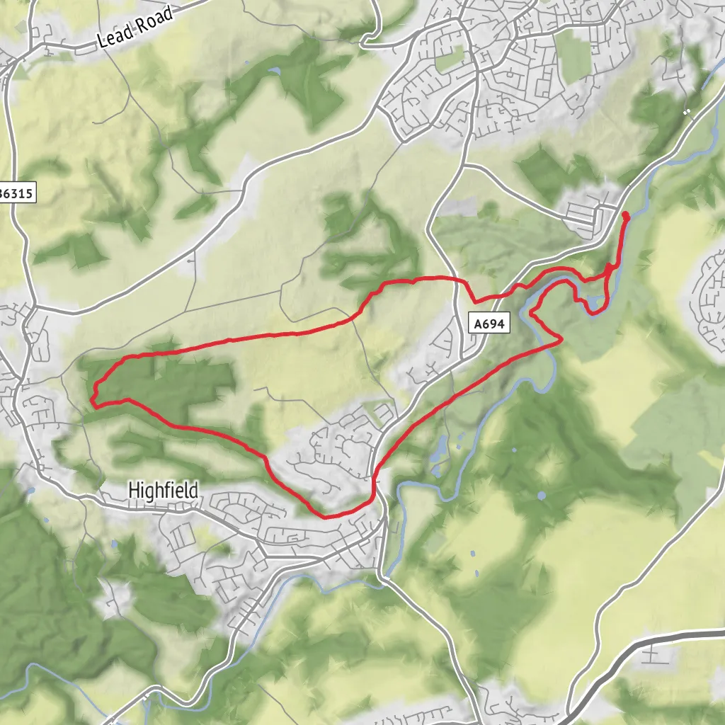 Winlaton Mill Circular via Spen Banks and Rowlands Gill mobile static map