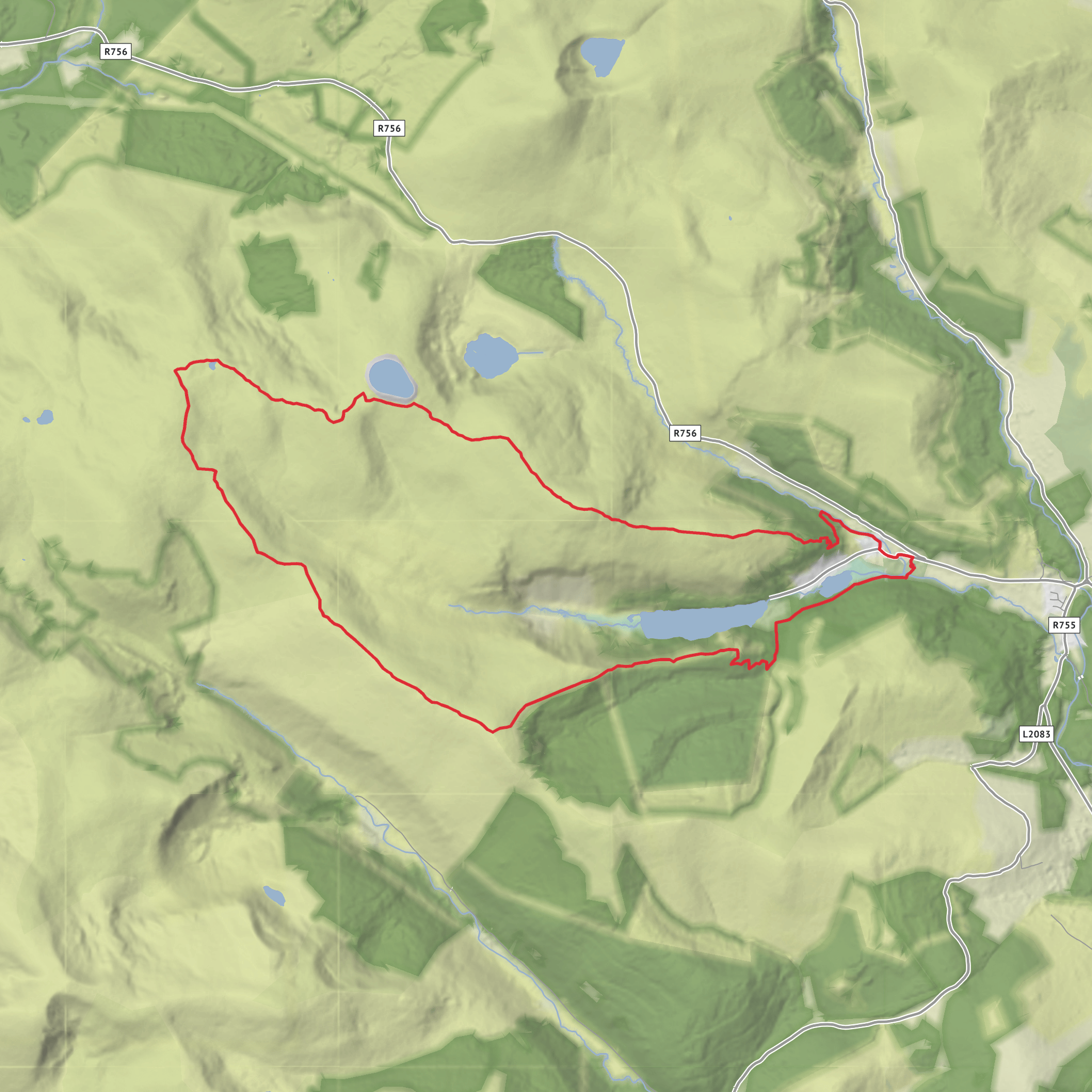 Glendalough Lugduff, Lough Firib, Turlough, Camaderry (long) mobile static map