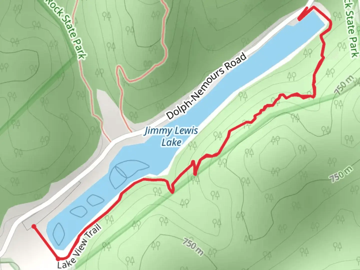 An image depicting the trail Lake view Trail - Jimmy Lewis Lake and its surrounding area.