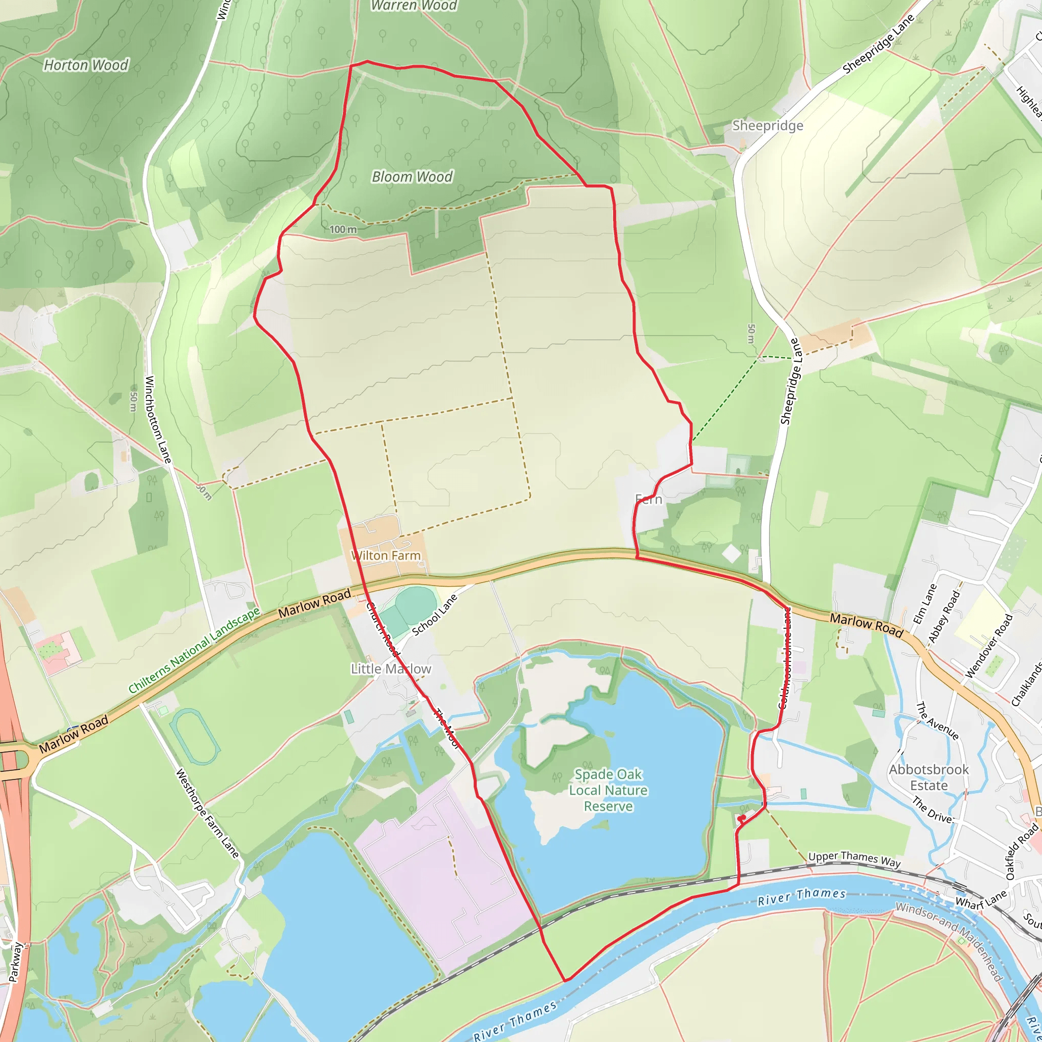 Spade Oak Local Nature Reserve and Warren Wood Loop mobile static map