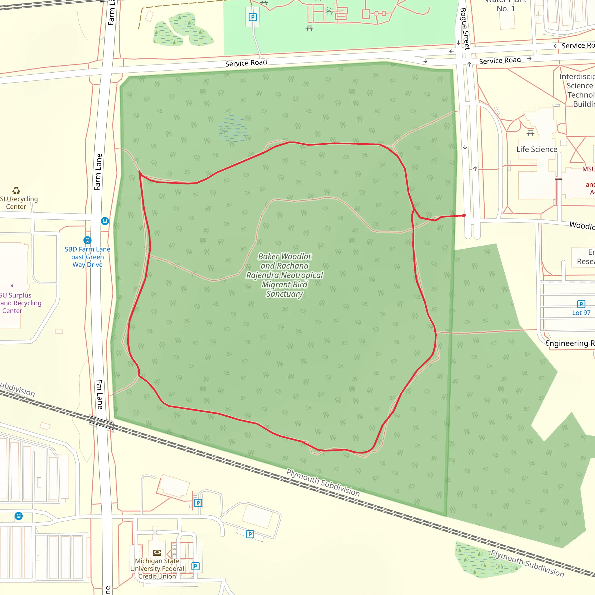 Baker Woodlot and Rachana Rajendra Neotropical Migrant Bird Sanctuary Loop mobile static map