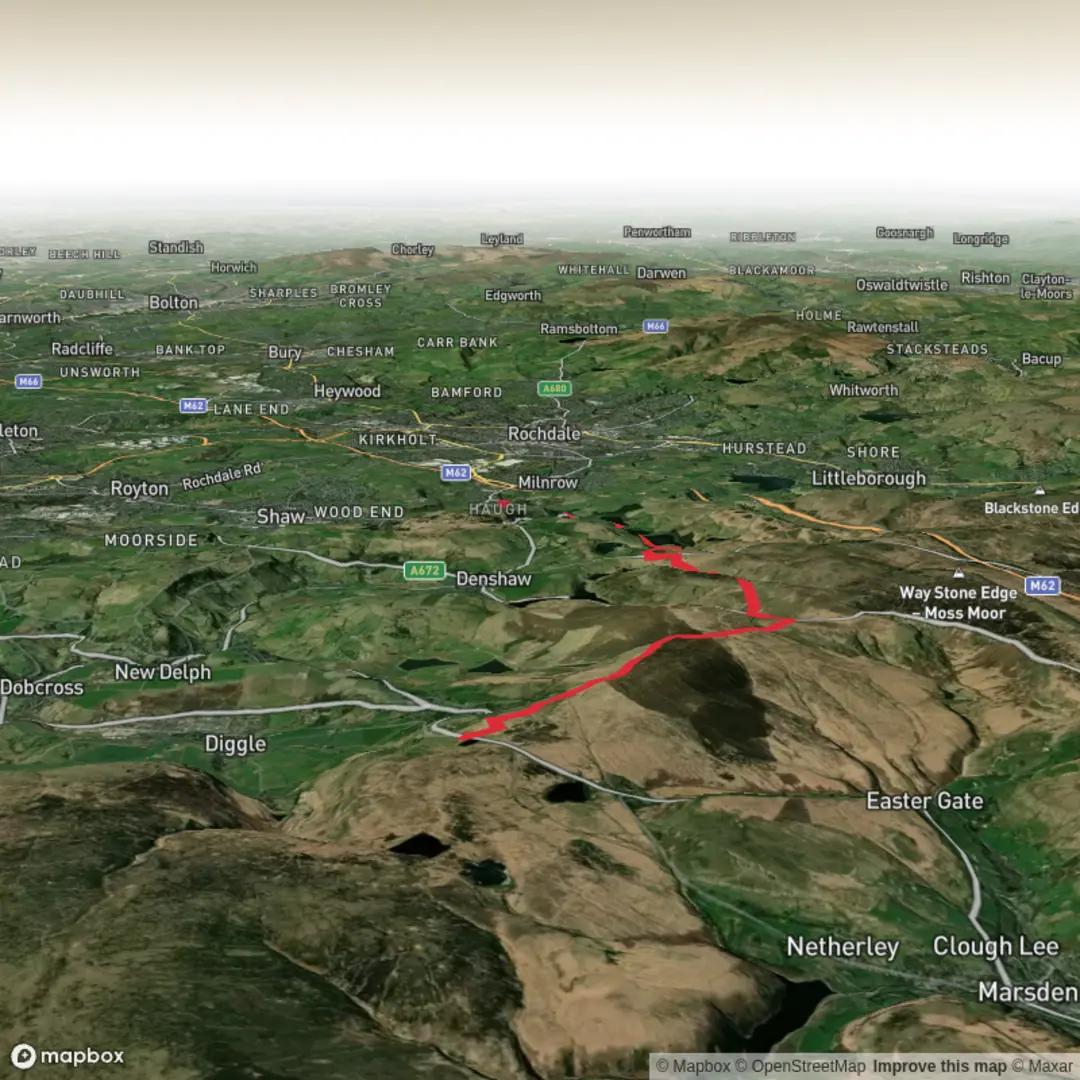 An image depicting the trail Hike from Diggle via Readycon Dean Reservoir and its surrounding area.