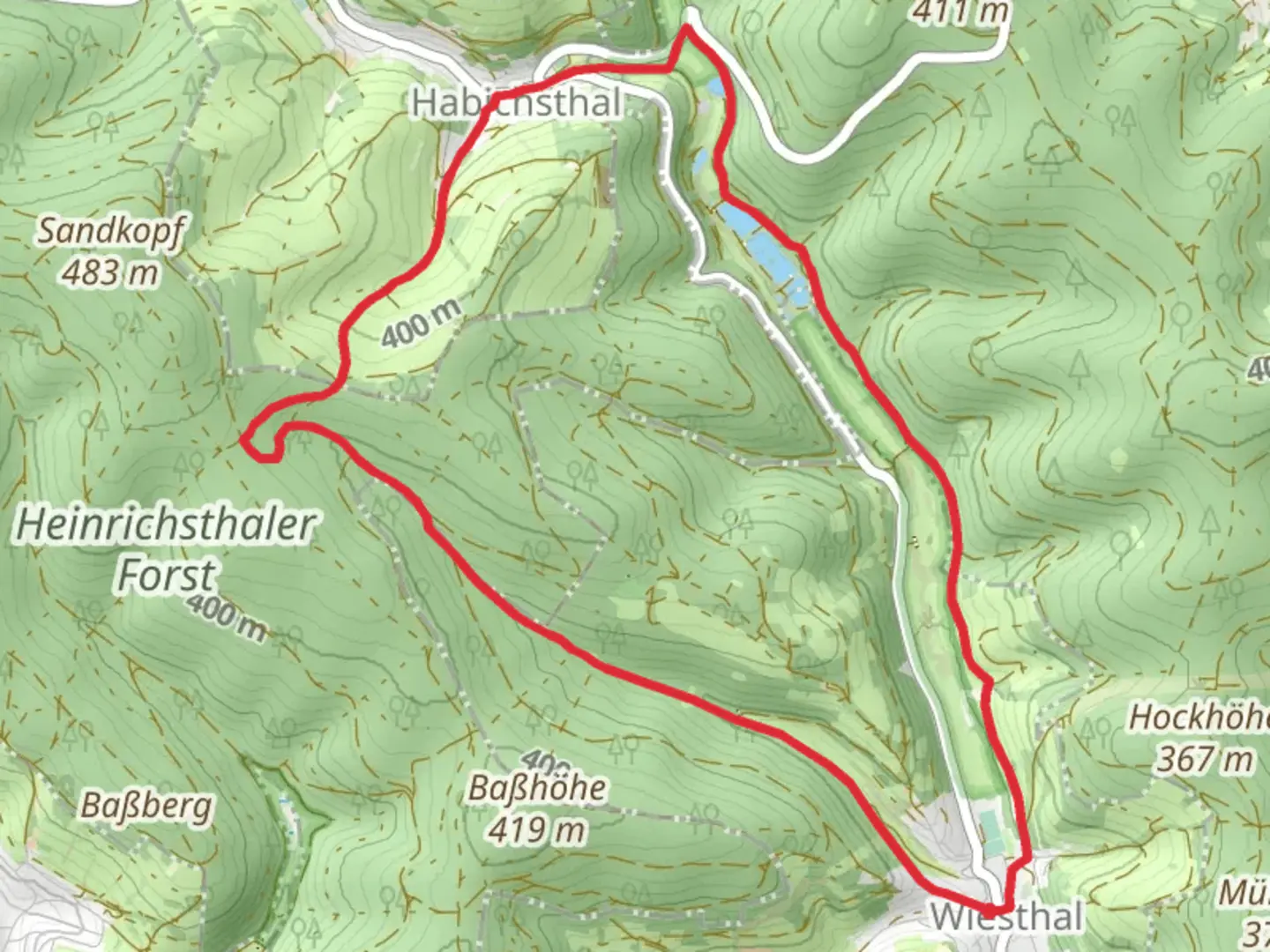 An image depicting the trail Habichsthal to Wiesthal Loop via Heinrichsthaler Forst and its surrounding area.