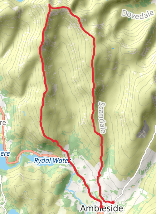 Fairfield Horseshoe from Ambleside mobile static map