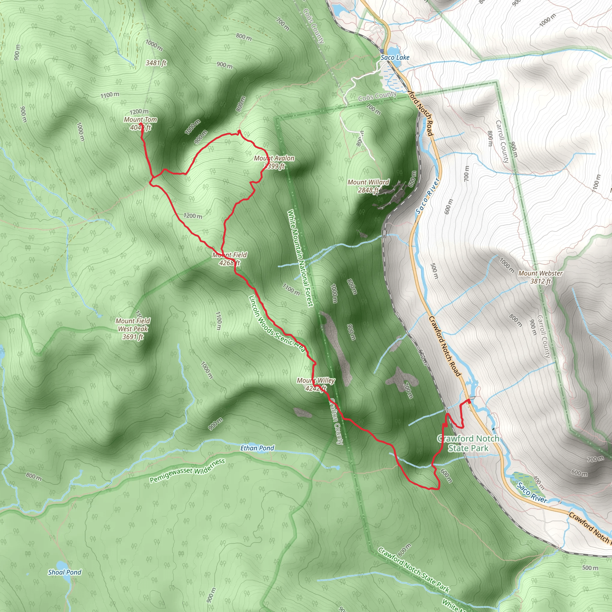 Mount Willey and Mount Tom Loop mobile static map