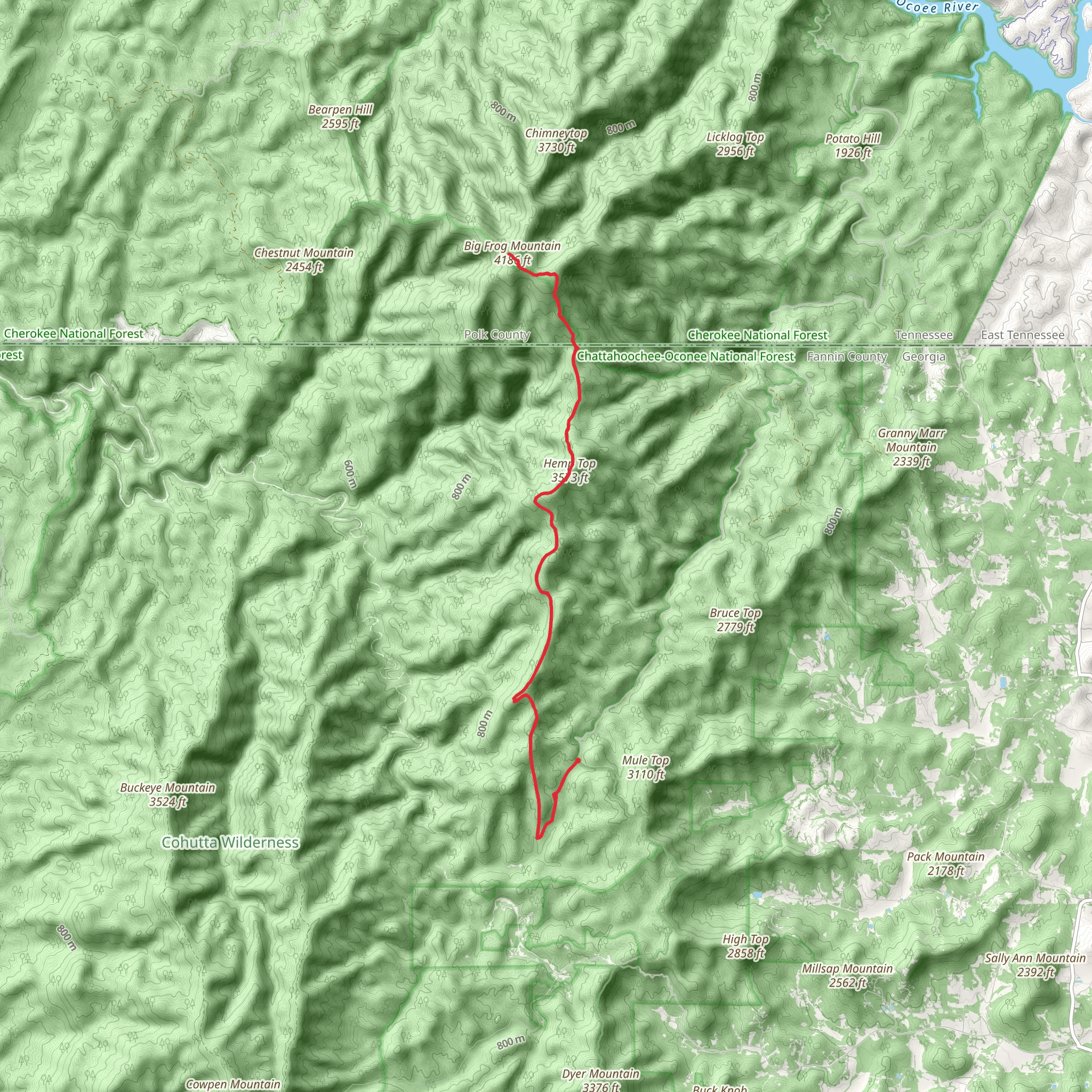 Hemptop and Big Frog Mountain via Benton Mackaye Trail mobile static map