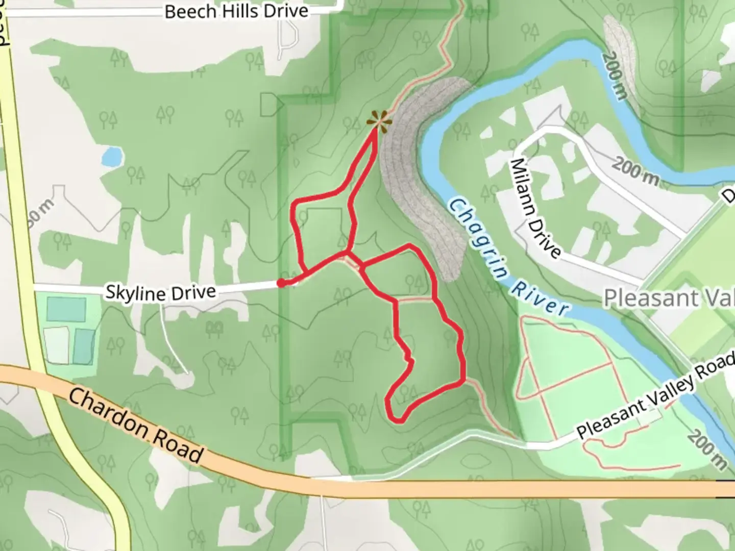 An image depicting the trail Skyline Drive Loop and its surrounding area.