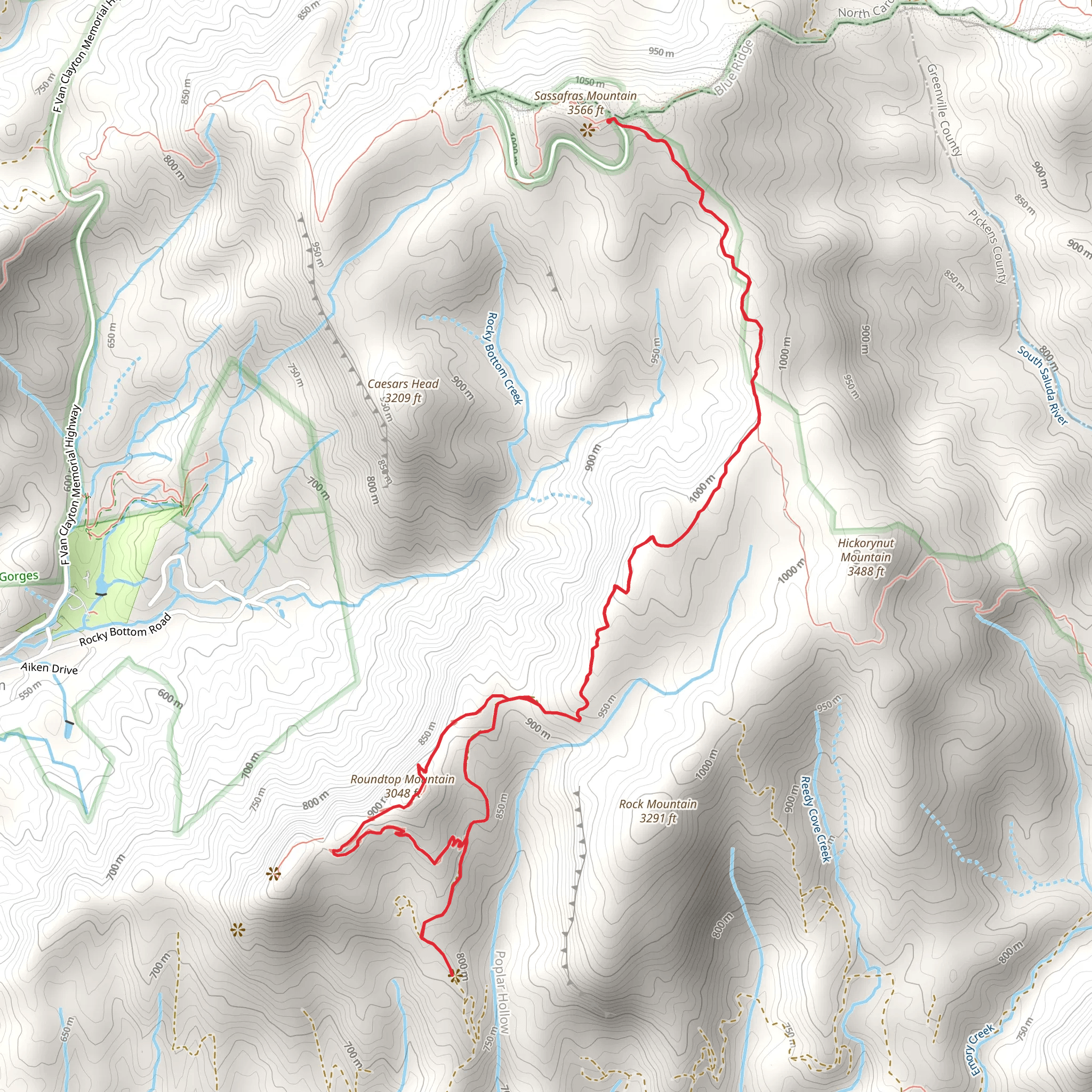 Roundtop Mountain via Foothills Trail mobile static map