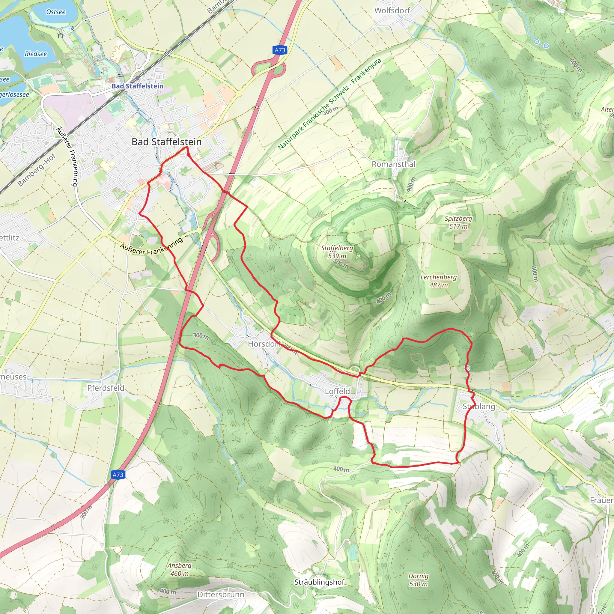 Keltenweg D, Gelbe Strecke and Stublanger Rundweg mobile static map
