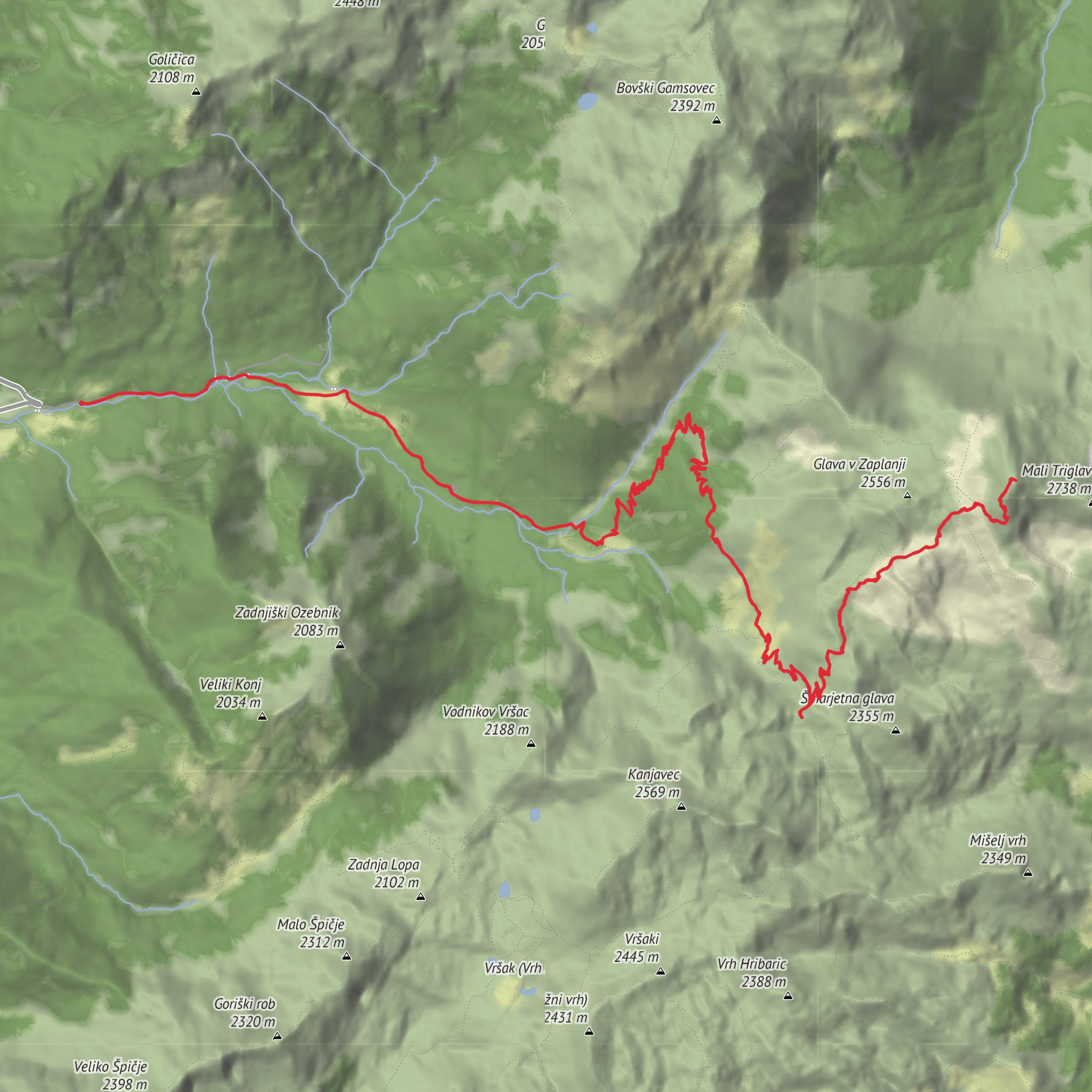 Triglav Summit from Trenta via Koca na Dolicu hut mobile static map