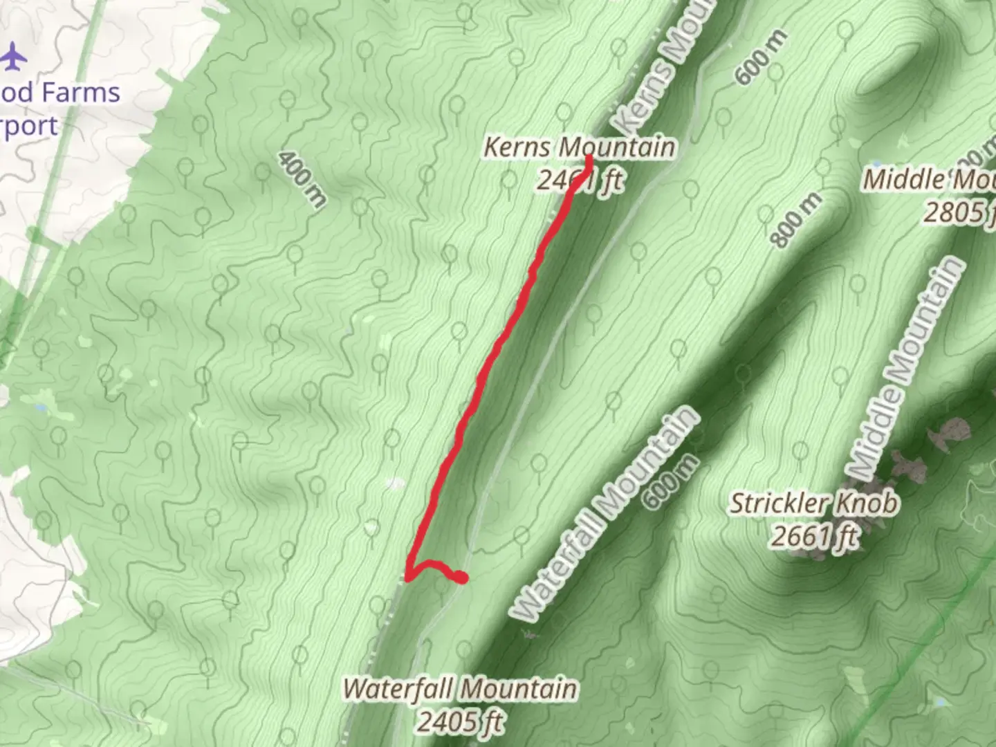 An image depicting the trail Kern Mountain via Kern Trail and its surrounding area.
