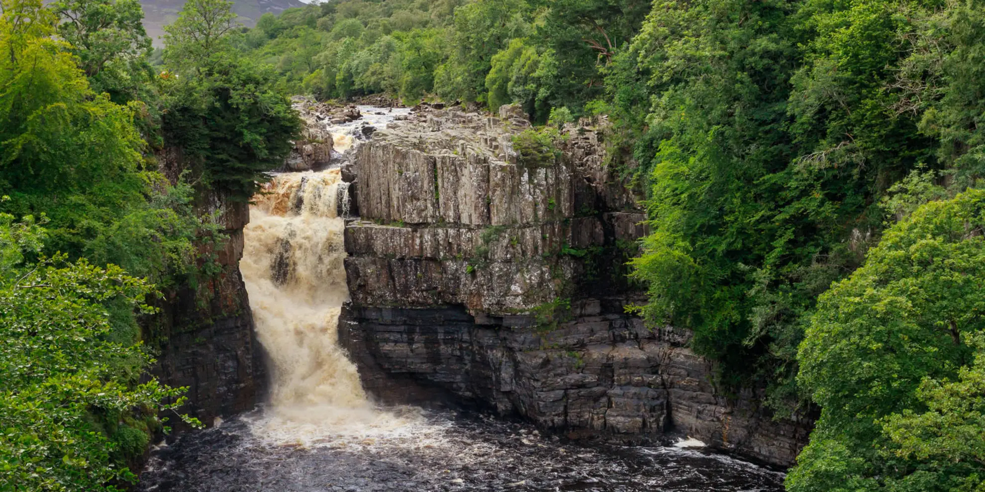 An image depicting the trail High Force - Low Force and the River Tees from Bowlees and its surrounding area.