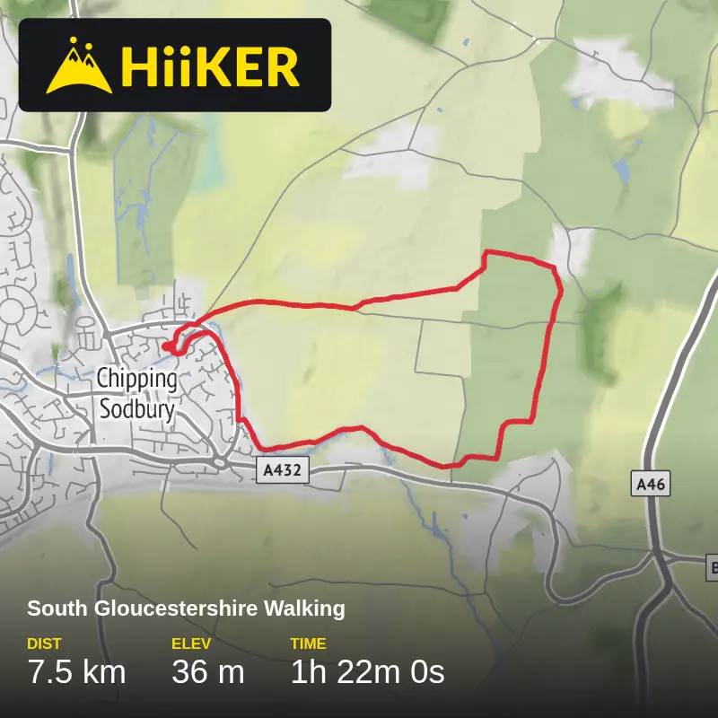 A map preview of the recording South Gloucestershire Walking.