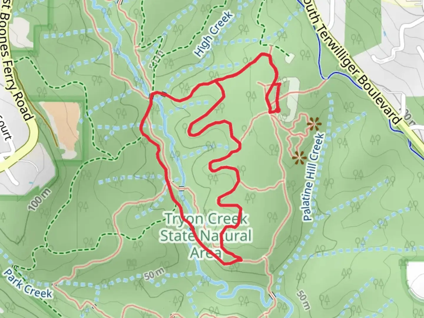 An image depicting the trail Maple Ridge - Big Fir - Old Main - Middle Creek Loop Trail and its surrounding area.