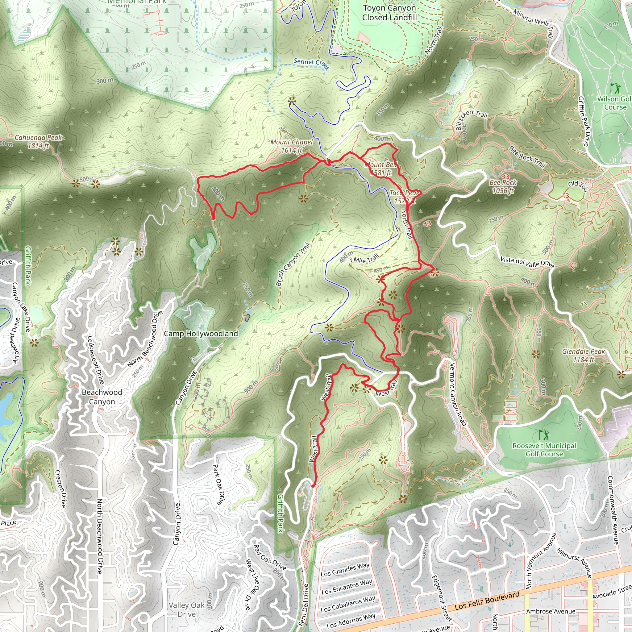 West, Taco Peak and Mount Baby Bell Loop Trail mobile static map