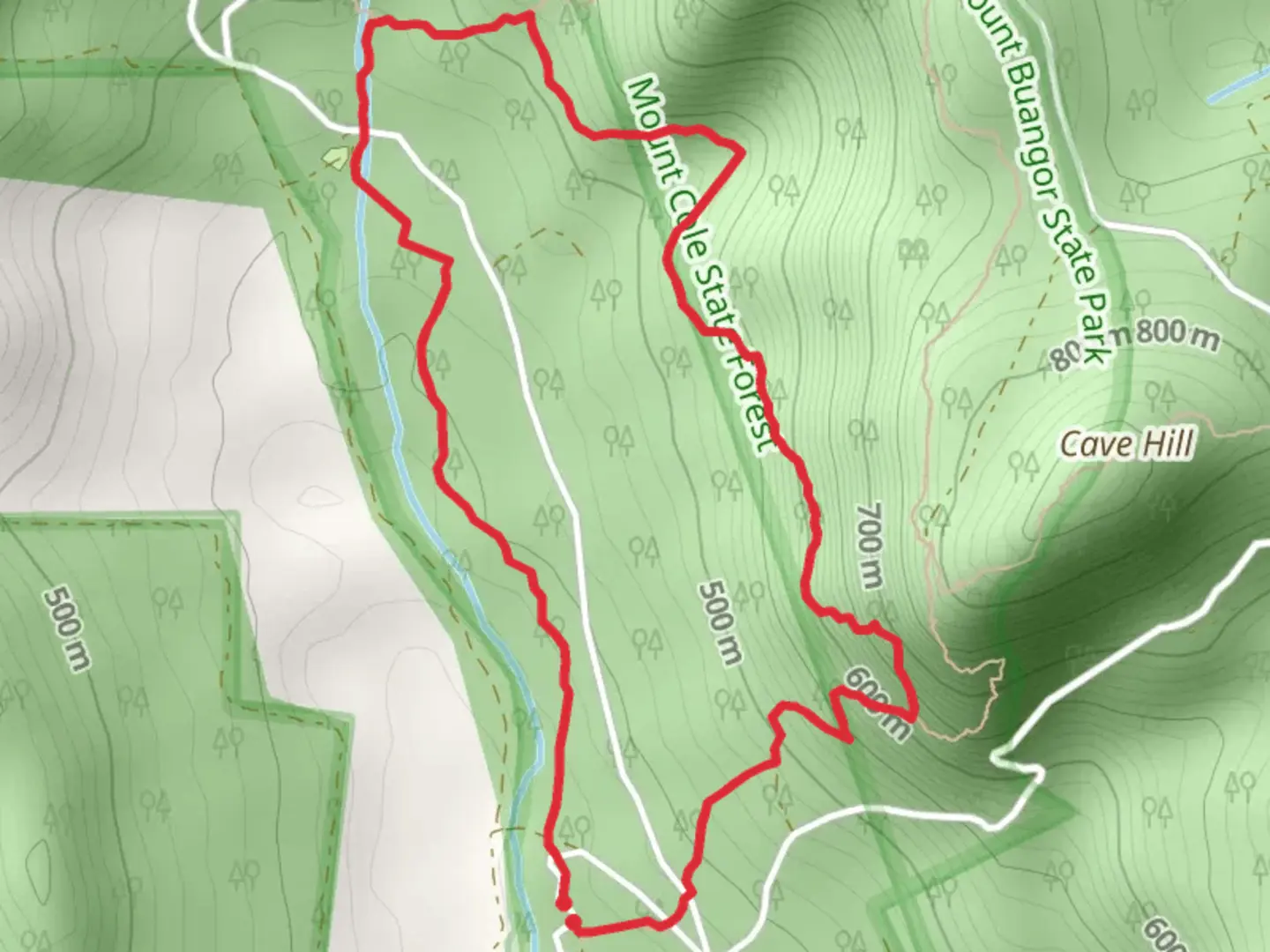An image depicting the trail Buckertillible Cave Circuit and its surrounding area.
